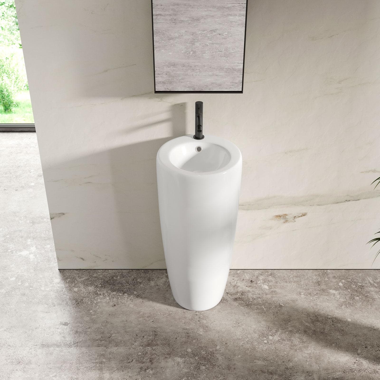 Lavabo freestanding 37,5x82h cm con troppo pieno in ceramica bianco lucido - Frost