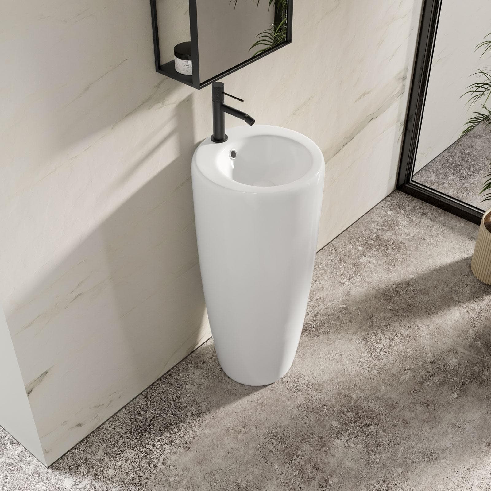 Lavabo freestanding 37,5x82h cm con troppo pieno in ceramica bianco lucido - Frost