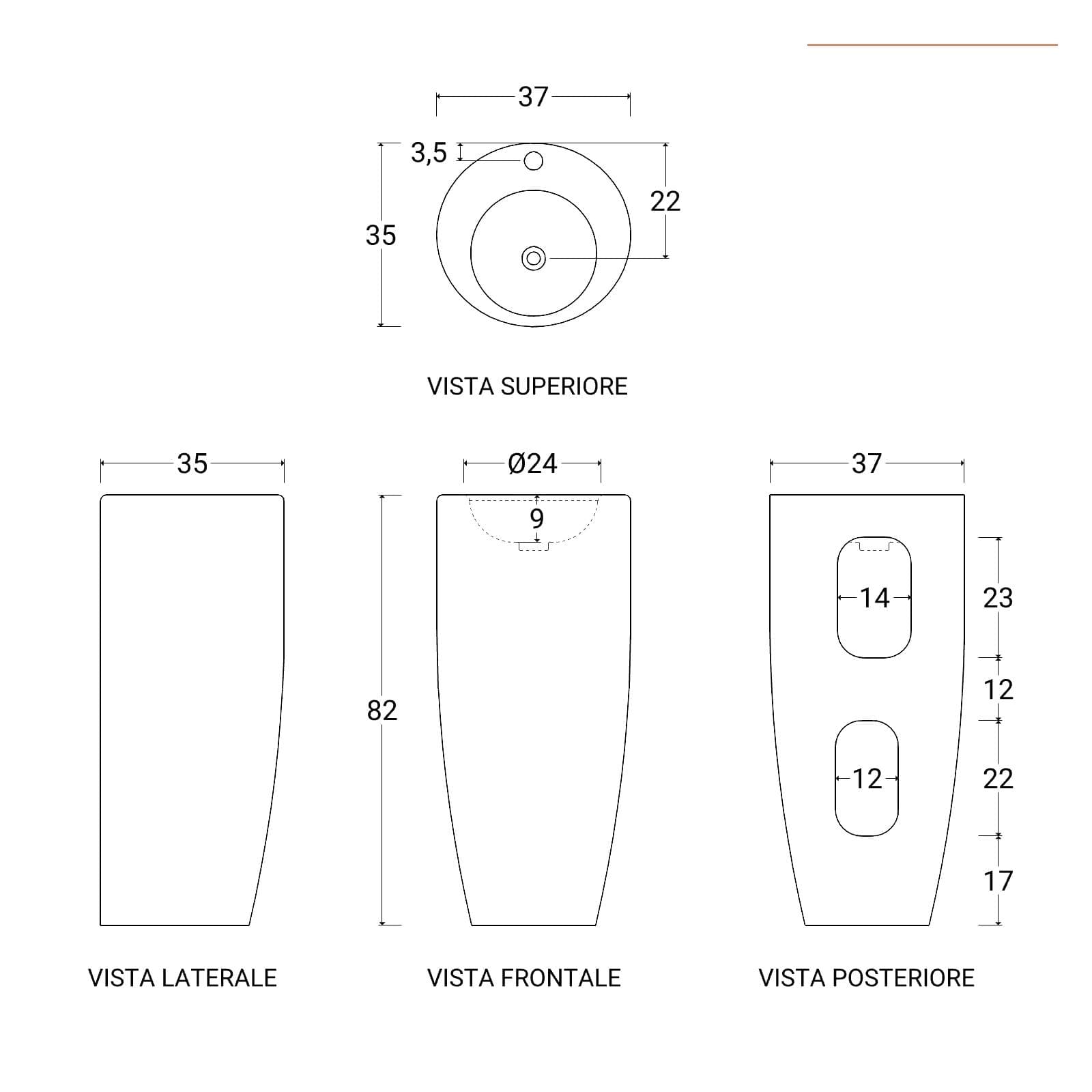 Lavabo freestanding 37,5x82h cm con troppo pieno in ceramica bianco lucido - Frost