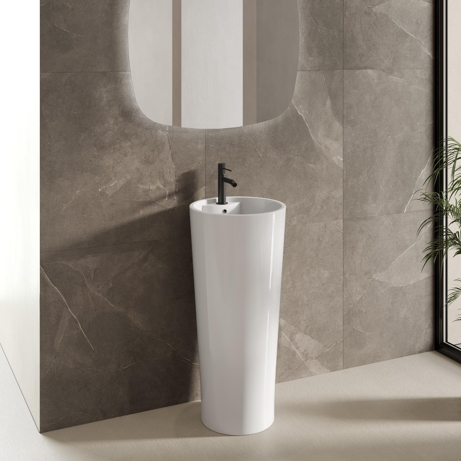 Lavabo freestanding Ø 40 cm monoforo in ceramica bianco lucido - Frost
