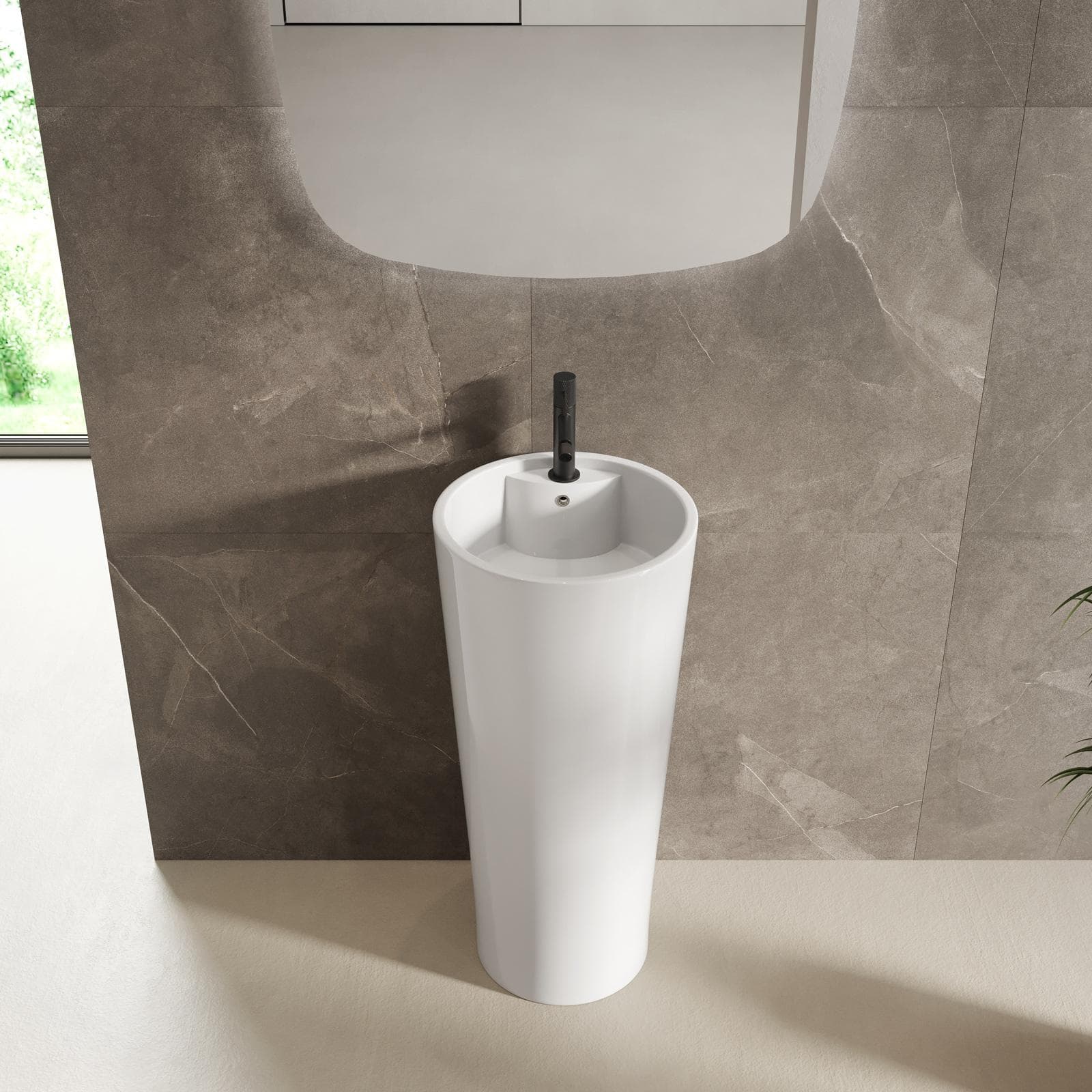 Lavabo freestanding Ø 40 cm monoforo in ceramica bianco lucido - Frost