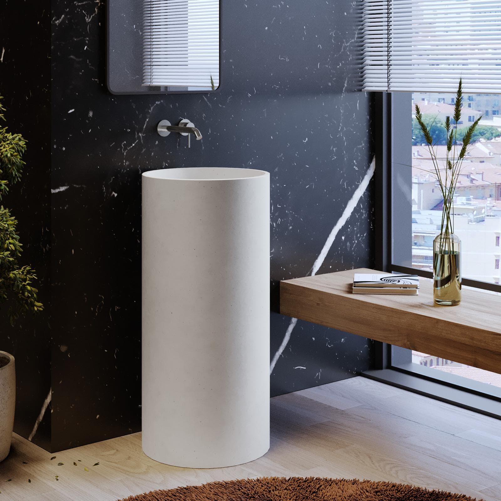 Lavabo freestanding 40x85 h cm in cemento bianco - Hamilton
