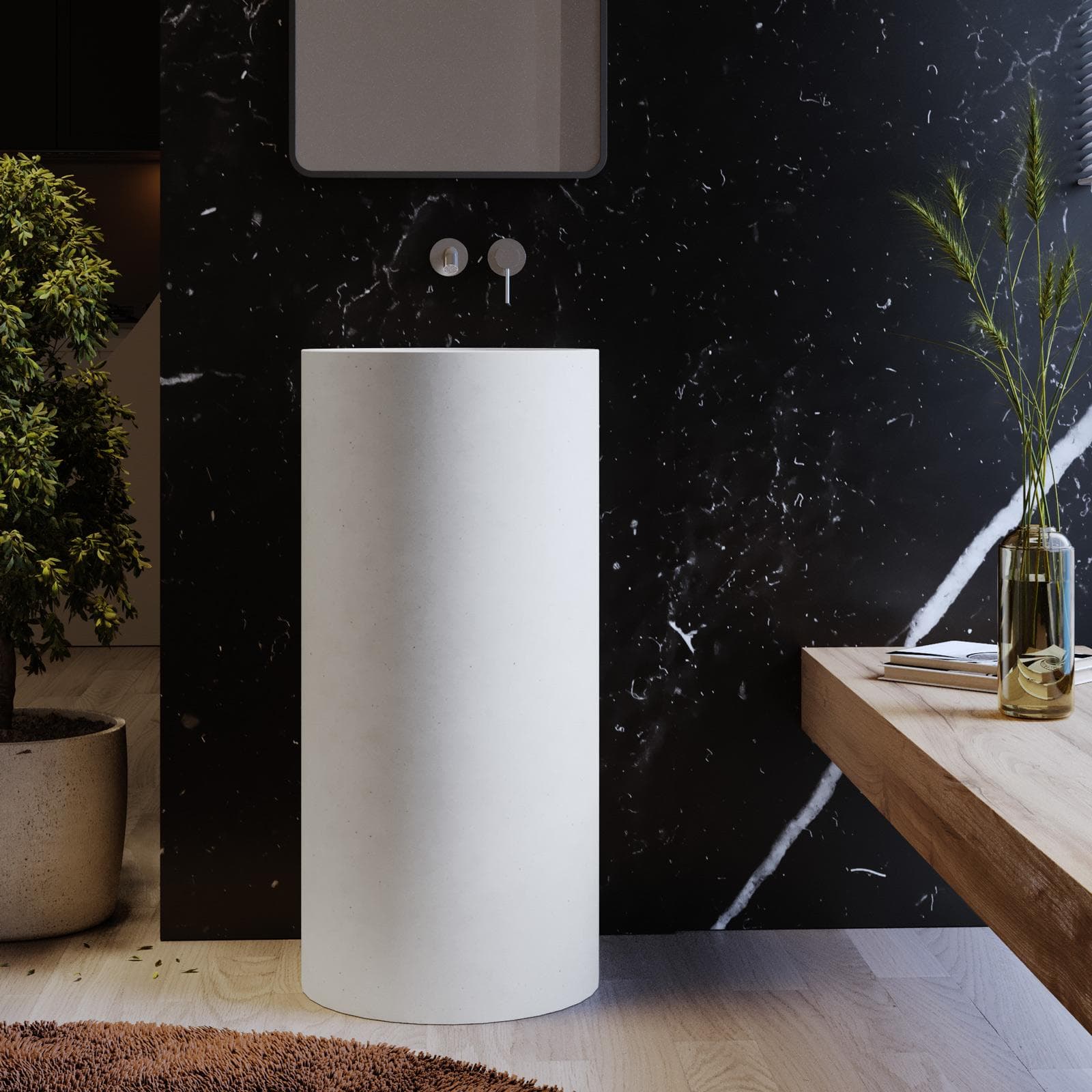 Lavabo freestanding 40x85 h cm in cemento bianco - Hamilton