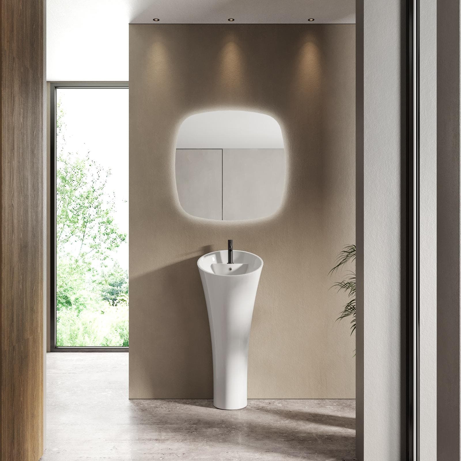 Lavabo freestanding 42,5 x 95h cm in ceramica bianco con troppopieno - Frost