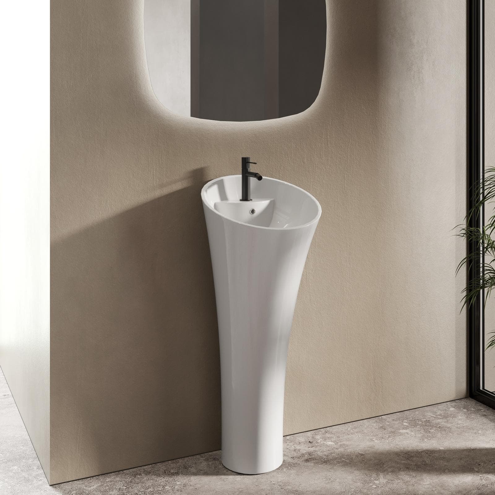 Lavabo freestanding 42,5 x 95h cm in ceramica bianco con troppopieno - Frost