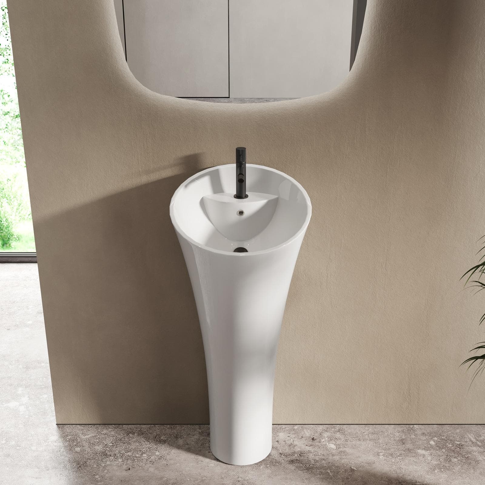 Lavabo freestanding 42,5 x 95h cm in ceramica bianco con troppopieno - Frost