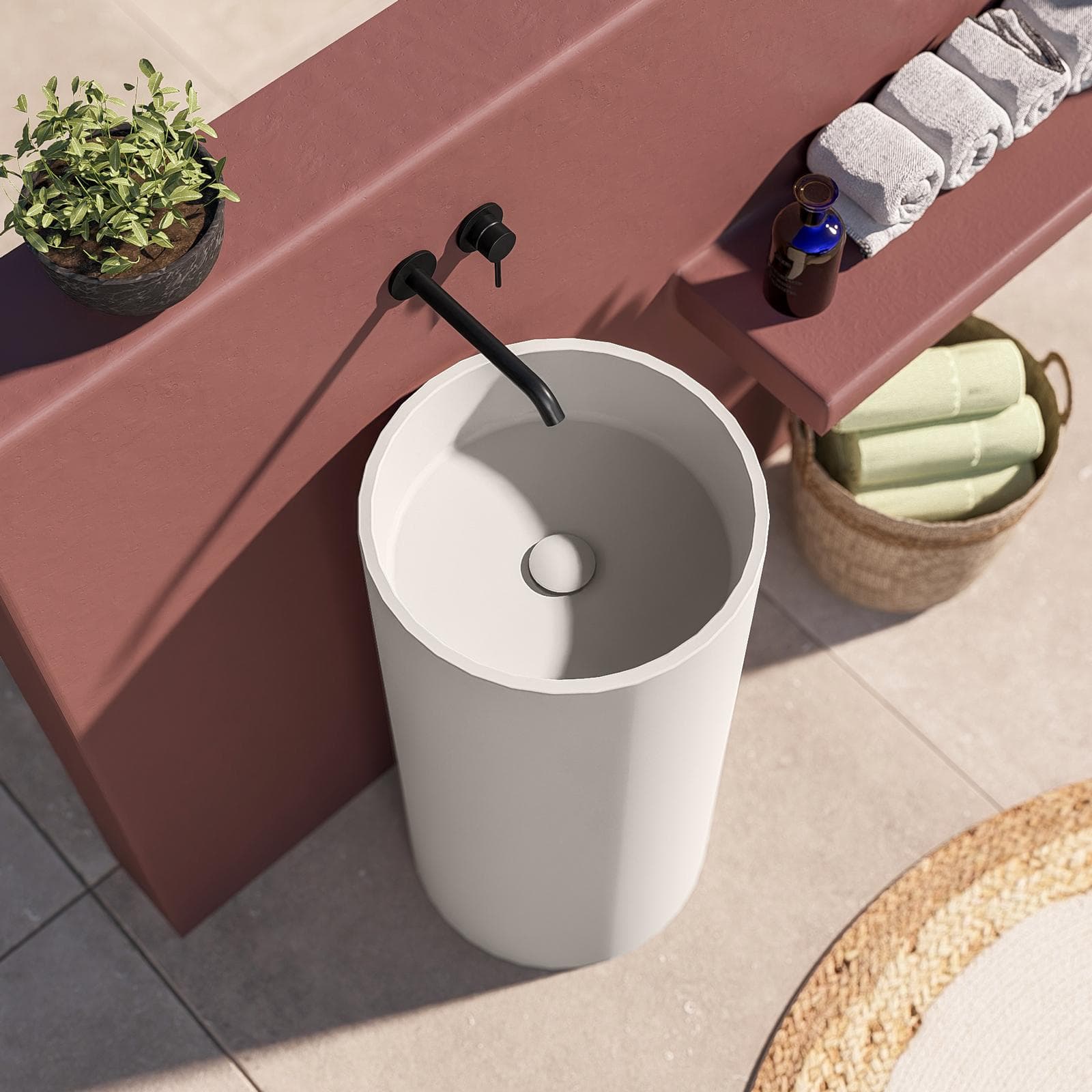 Lavabo freestanding da giardino 40x85h cm in cemento bianco - Hamilton
