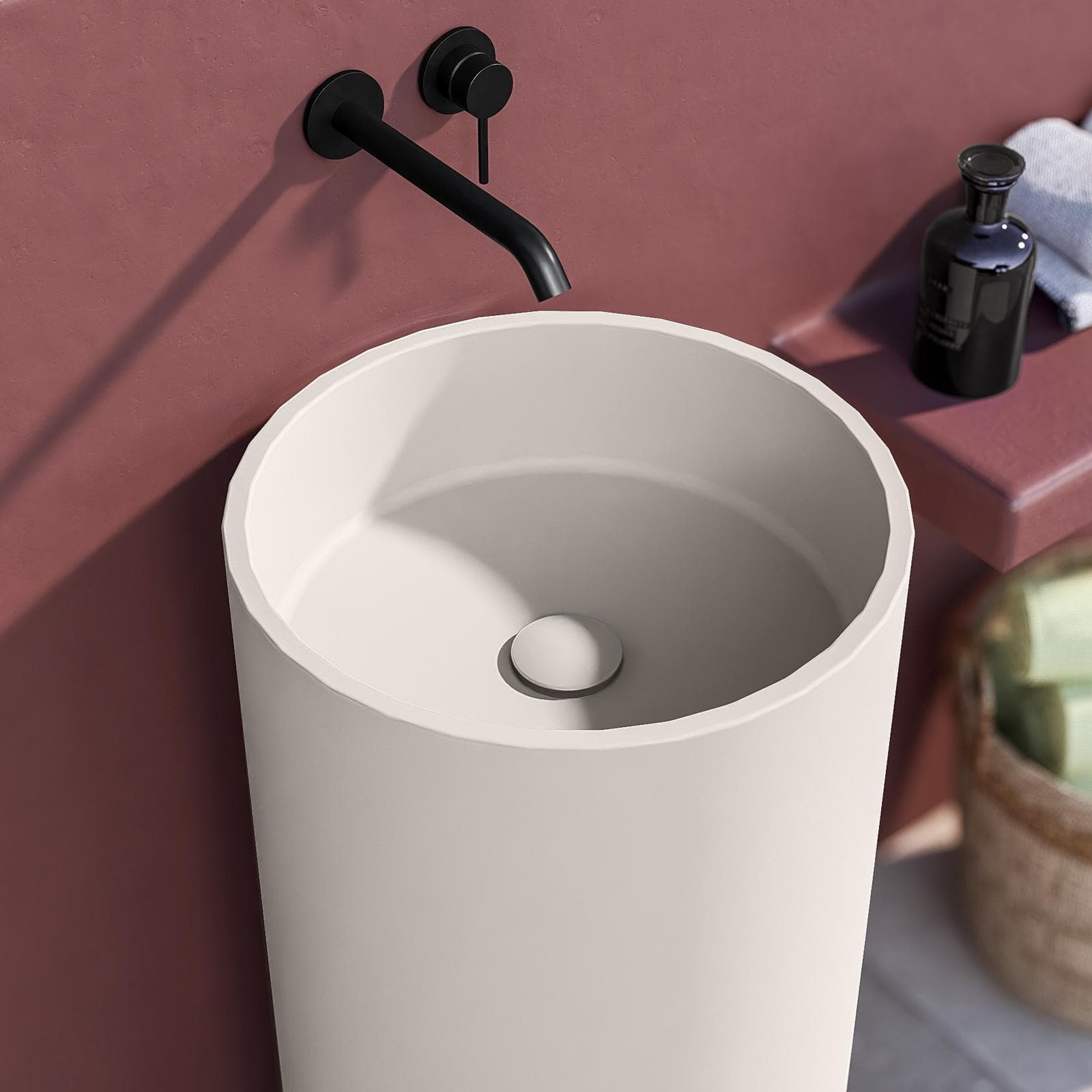 Lavabo freestanding da giardino 40x85h cm in cemento bianco - Hamilton
