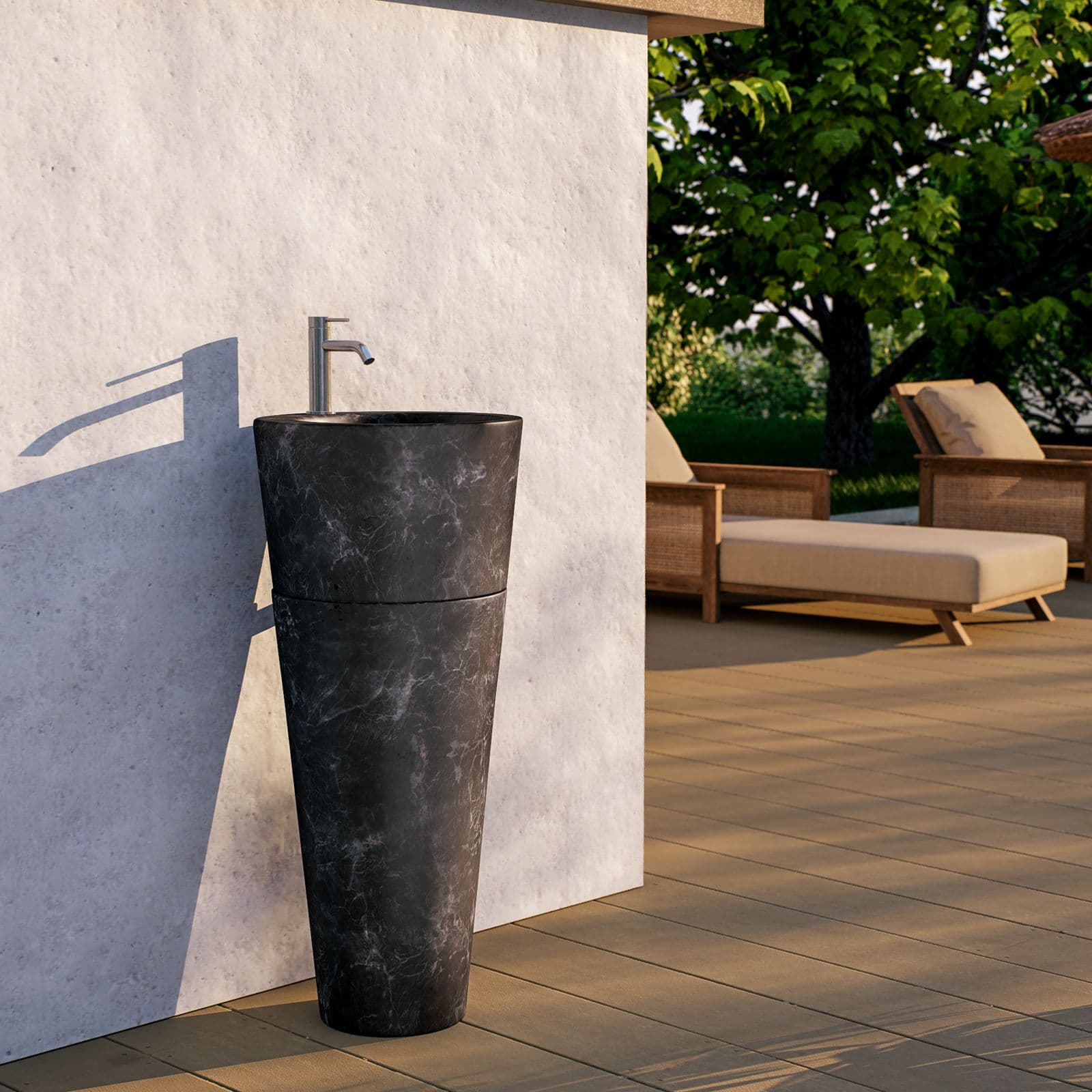 Lavabo freestanding da giardino 40x90 h cm in marmo nero - Artizan