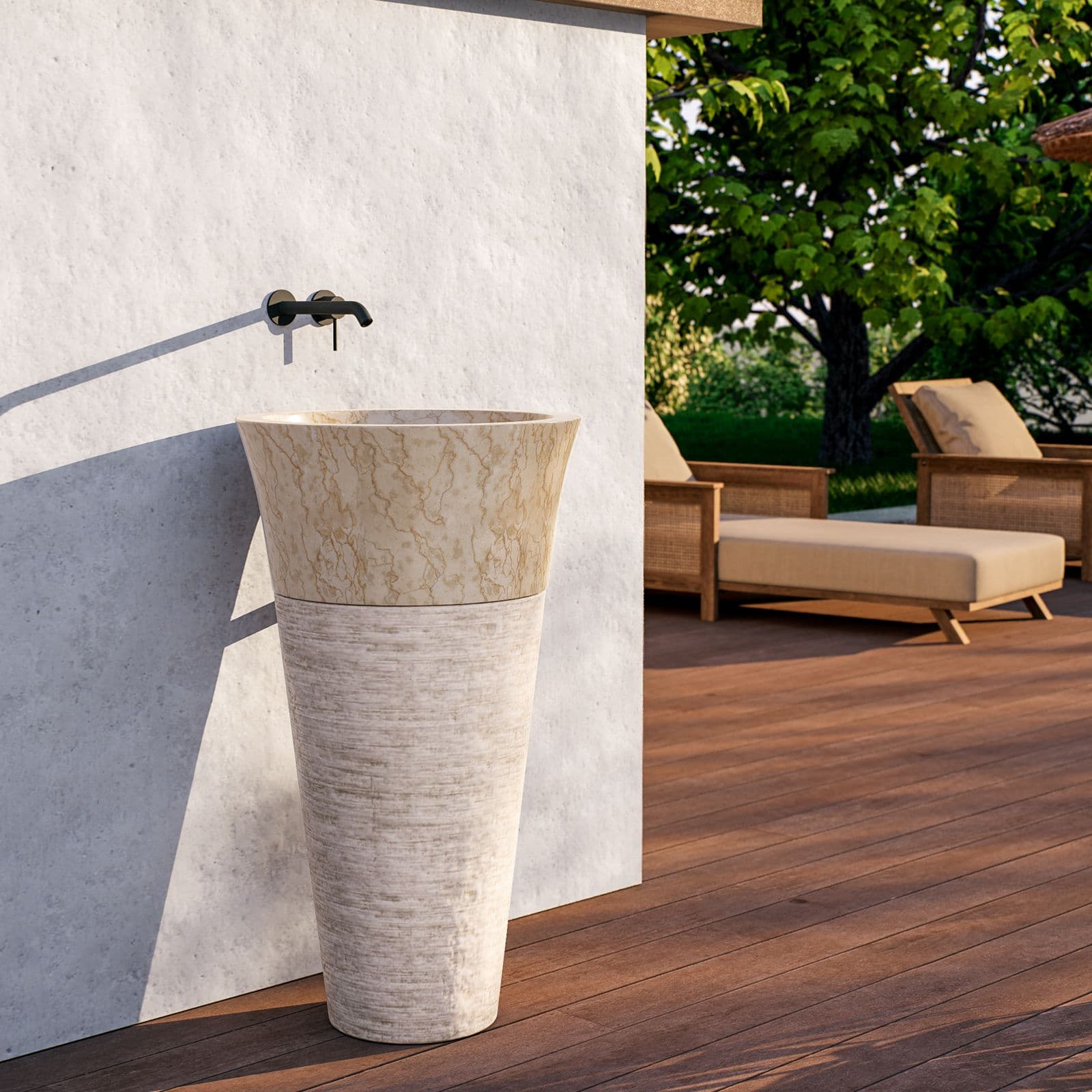 Lavabo freestanding da giardino 46x90 h cm in pietra crema - Artizan
