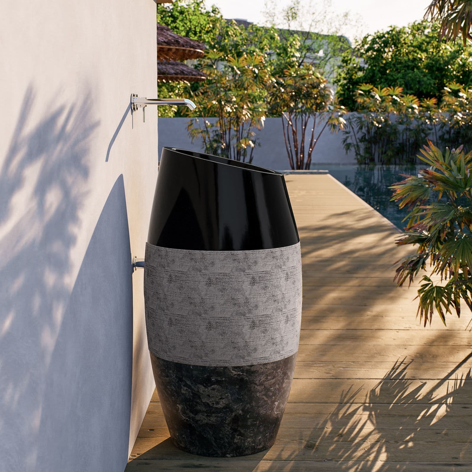 Lavabo freestanding da giardino 50x100 h cm in marmo nero - Artizan