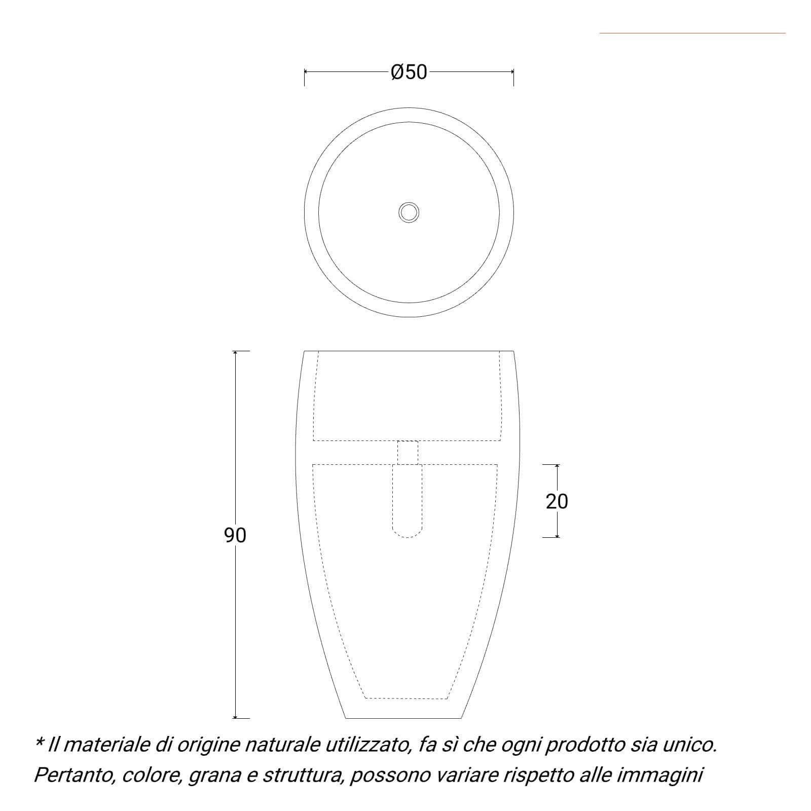 Lavabo freestanding da giardino 50x90 h cm in marmo crema - Artizan