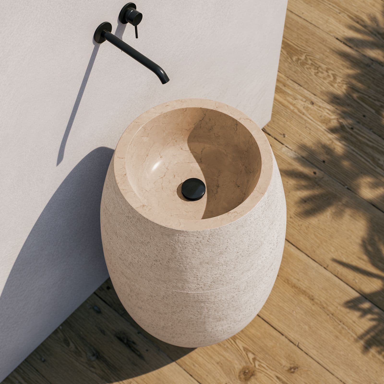 Lavabo freestanding da giardino 50x90 h cm in marmo crema - Artizan