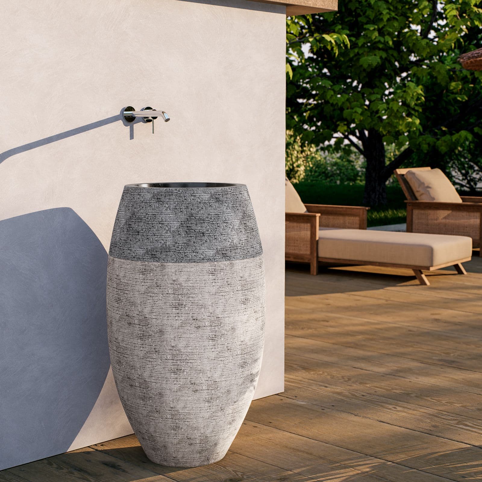 Lavabo freestanding da giardino 50x90 h cm in marmo grigio e naturale - Artizan