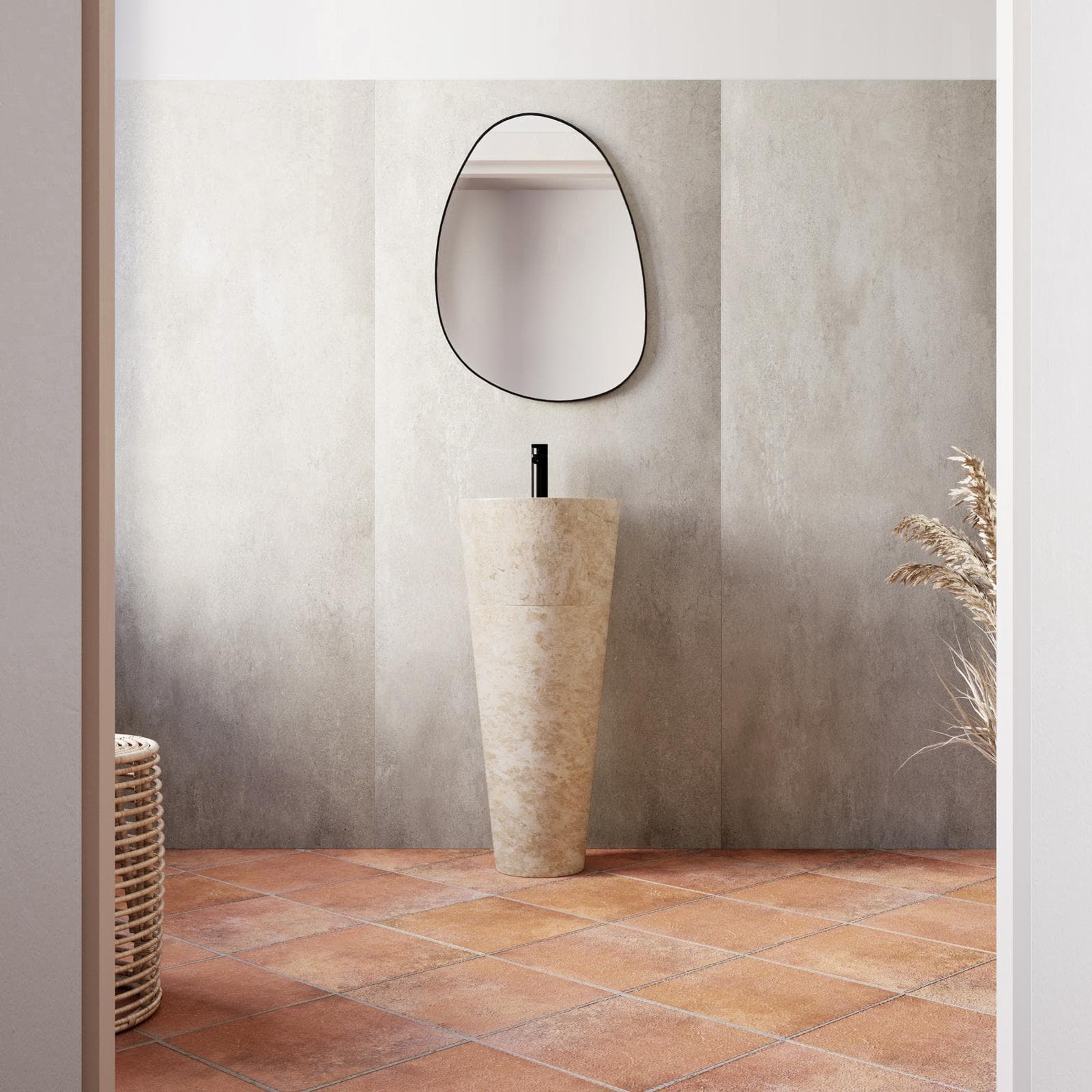 Lavabo freestanding monoforo 90h cm in marmo crema - Artizan