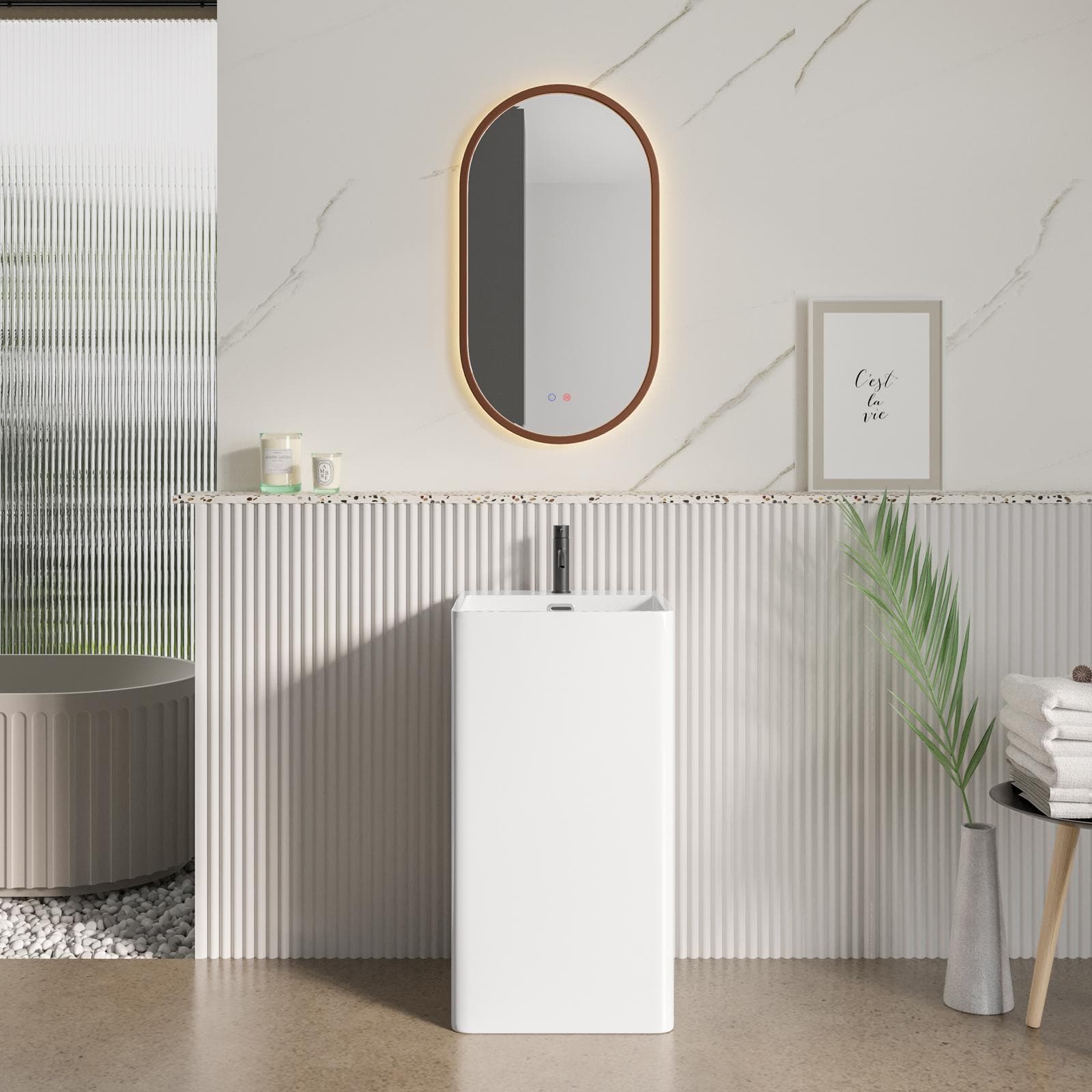 Lavabo freestanding quadrato 87h cm bianco con troppopieno - Frost