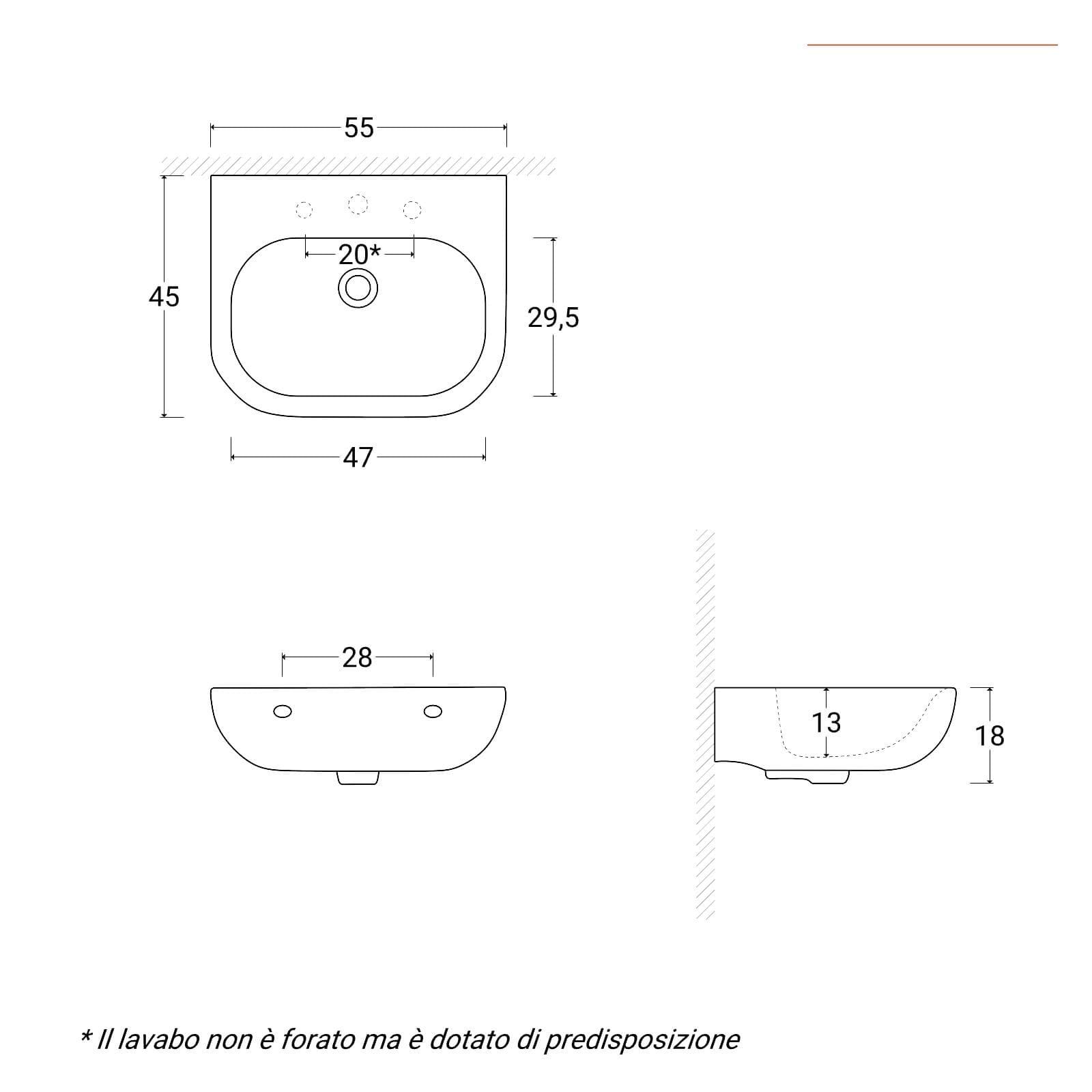 Lavabo monoforo in ceramica 55 x 45 x 18h cm salvaspazio - Ligor