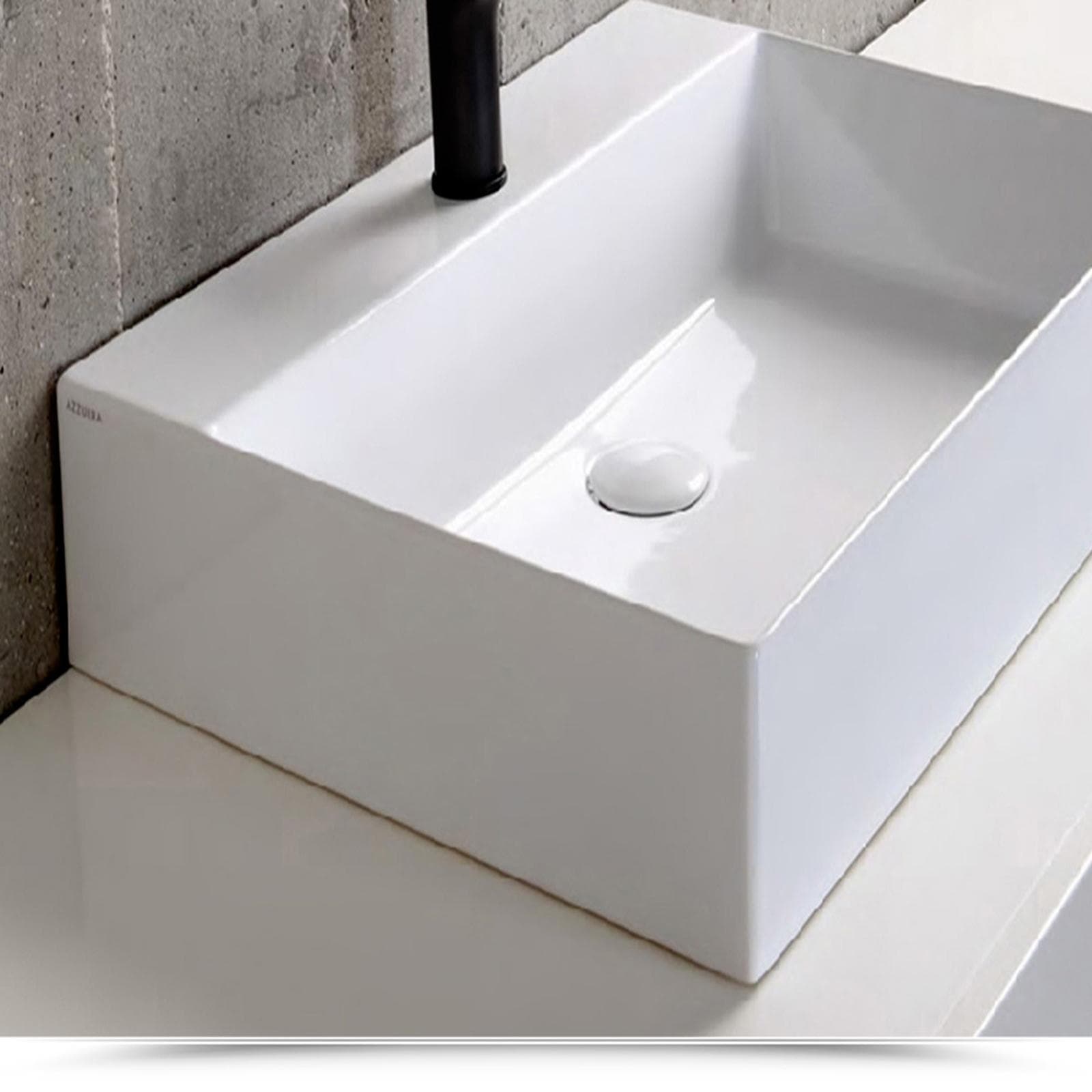 Lavabo in ceramica monoforo Elegance Squared 50 cm installazione da appoggio o sospesa