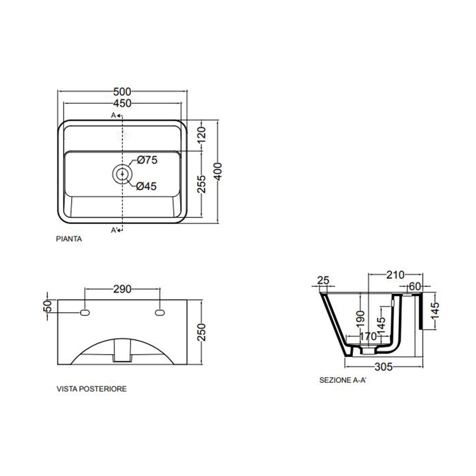 Lavabo in ceramica Wynn 50x40x25 cm vasca profonda verde opaco Colavene