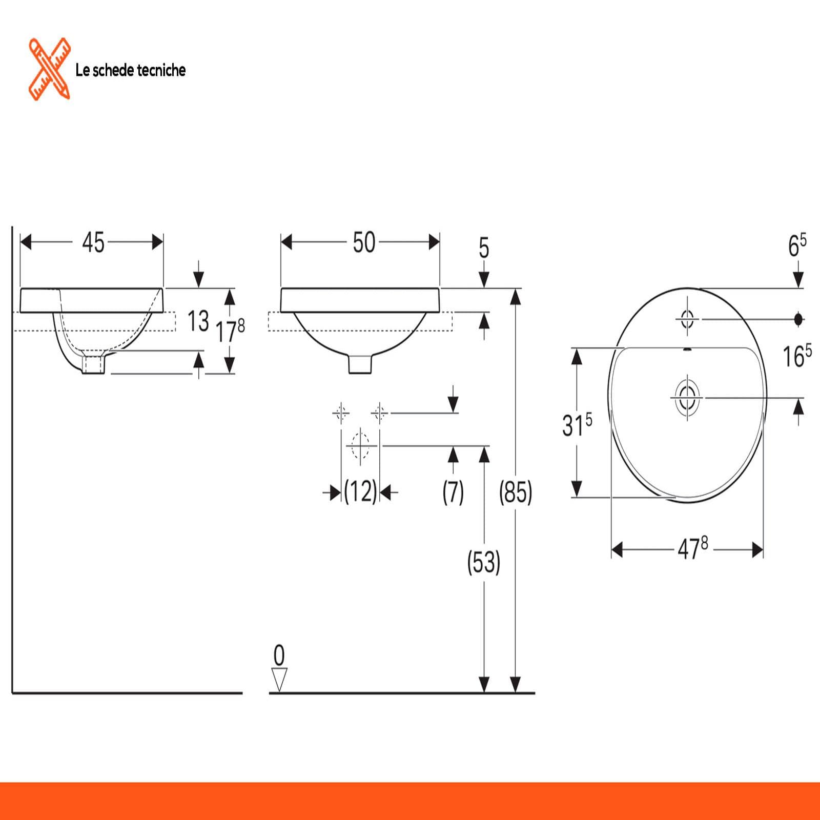 Lavabo incasso ovale 50x45 cm con foro miscelatore Serie Variform - Geberit