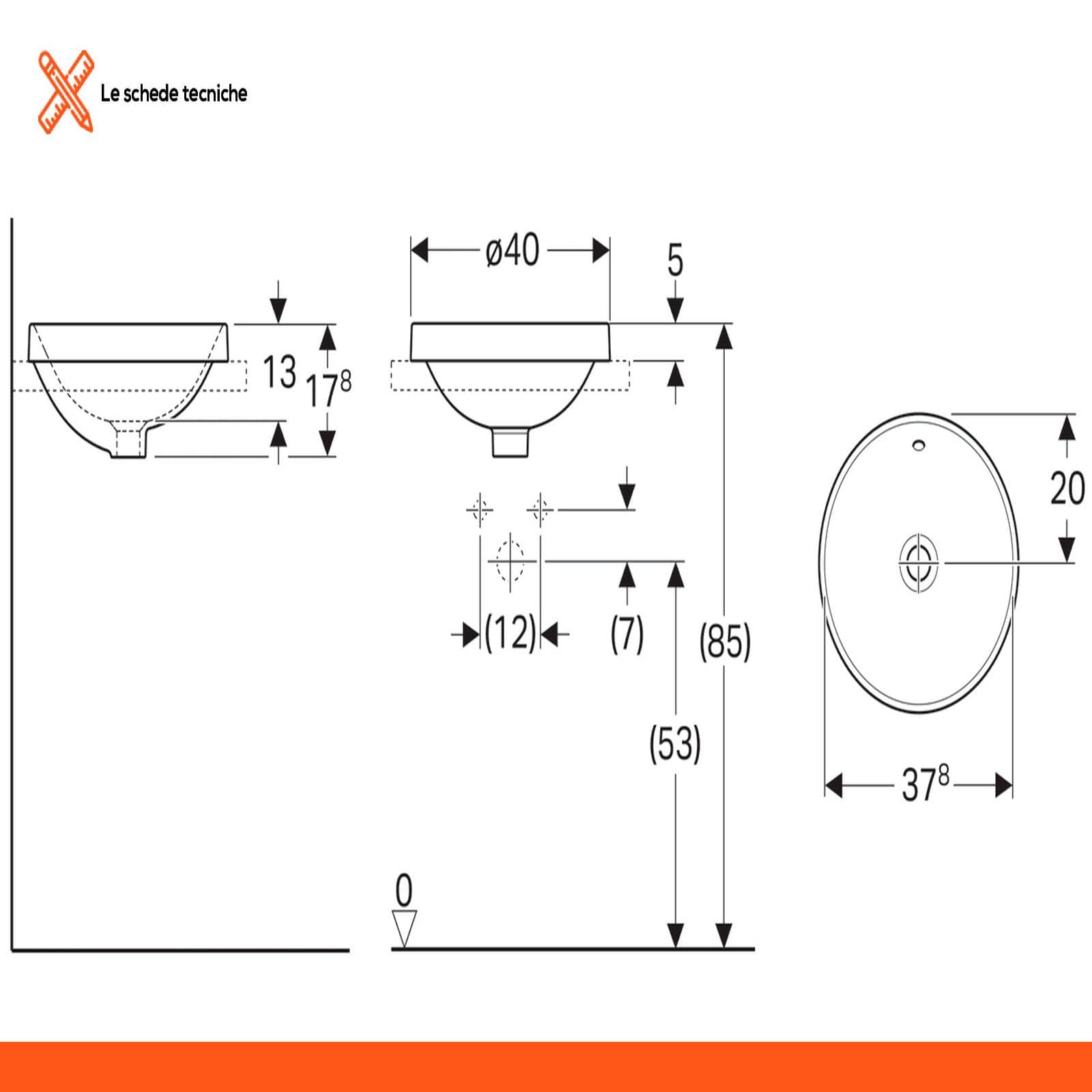 Lavabo incasso soprapiano tondo Ø40 cm ceramica Serie Variform - Geberit
