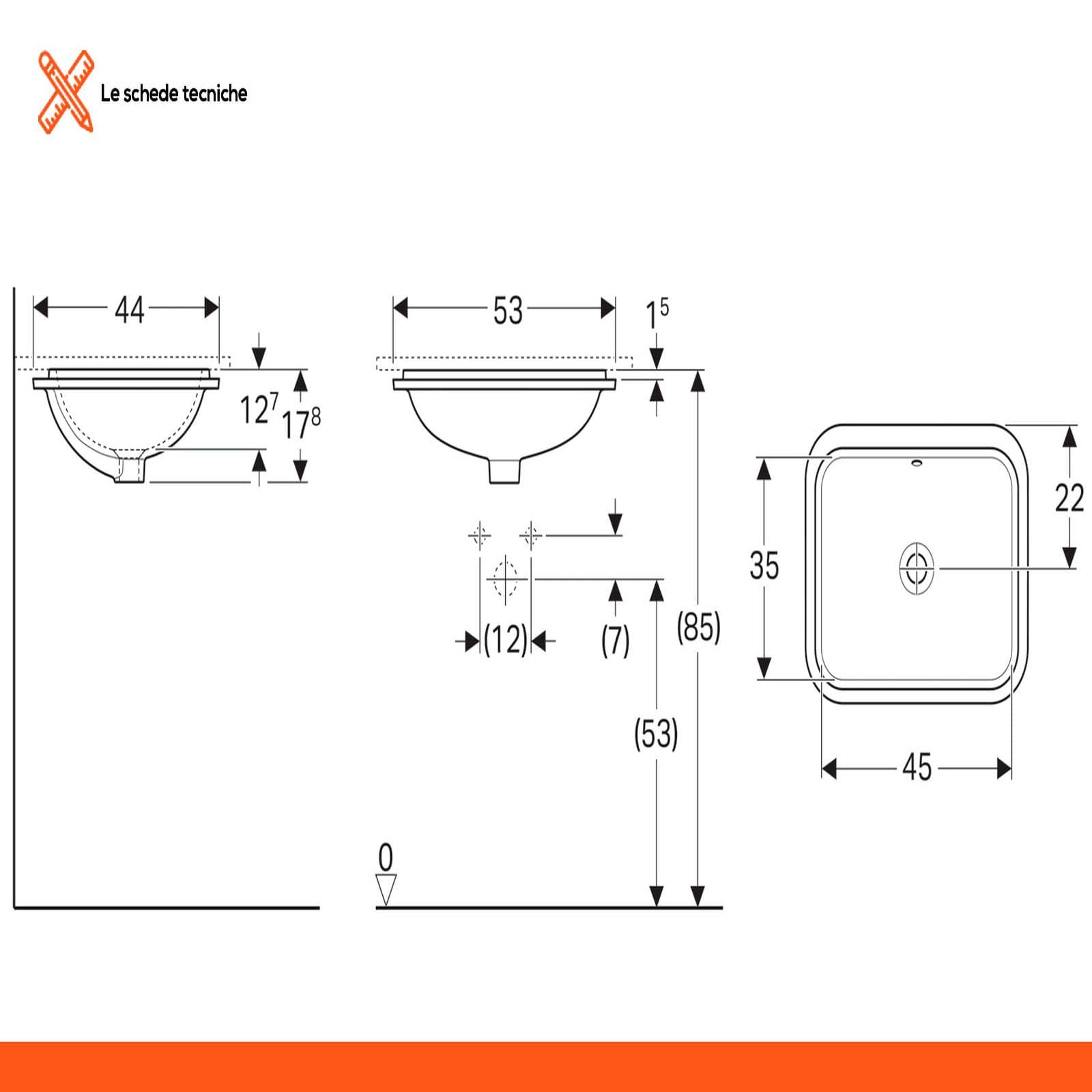Lavabo incasso sottopiano rettangolare 45x35 cm ceramica Serie Variform - Geberit