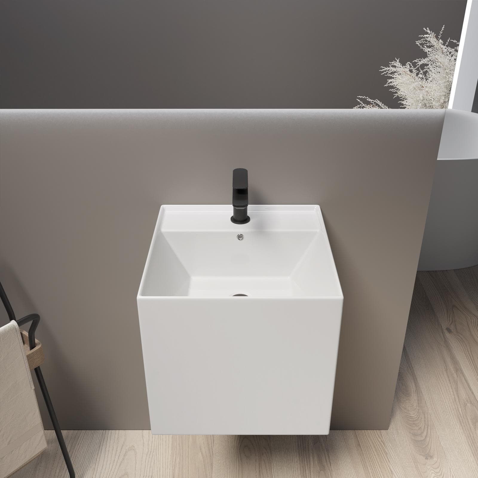 Lavabo mezzo freestanding 42x40 cm con troppo pieno bianco lucido - Guinea