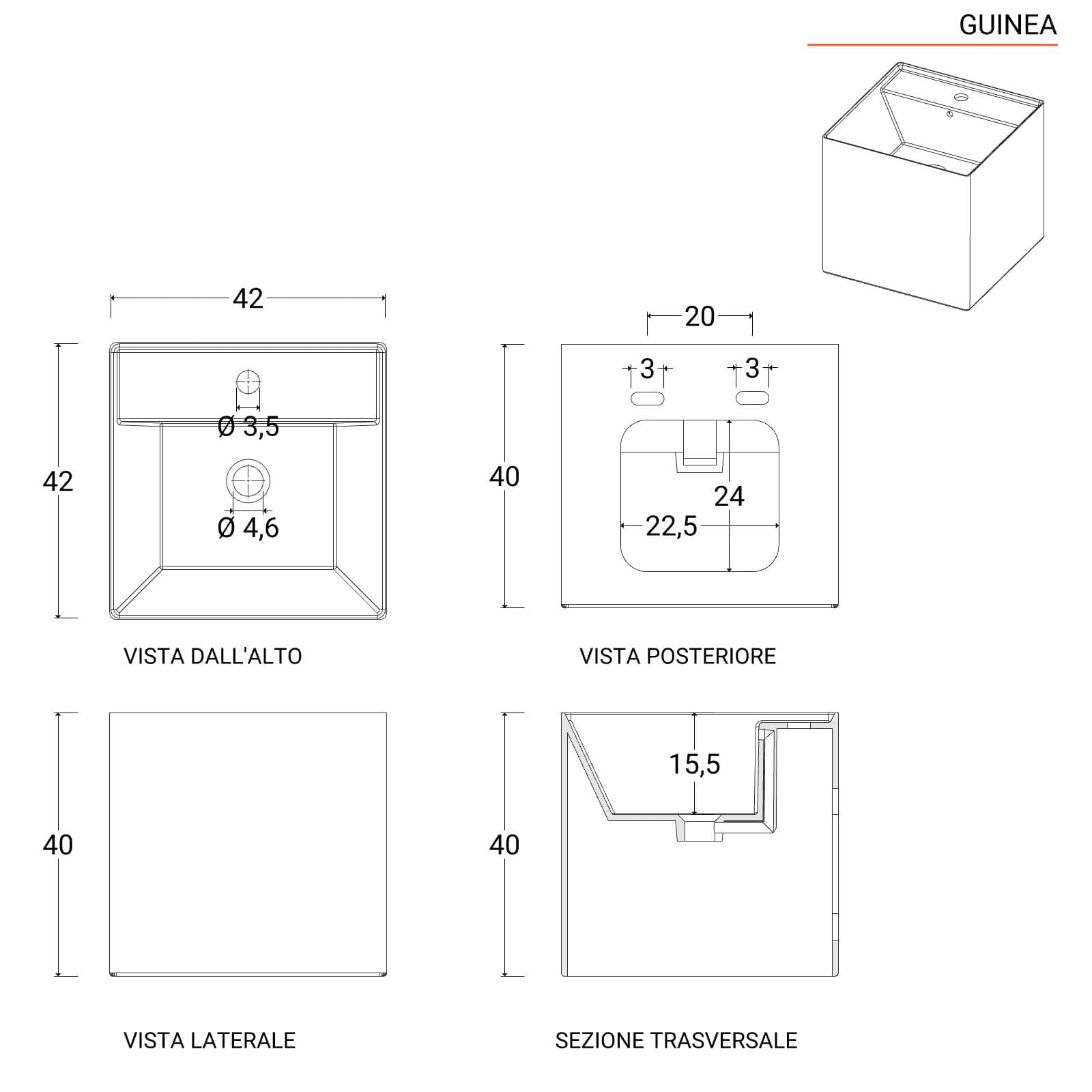 Lavabo mezzo freestanding 42x40 cm con troppo pieno bianco lucido - Guinea
