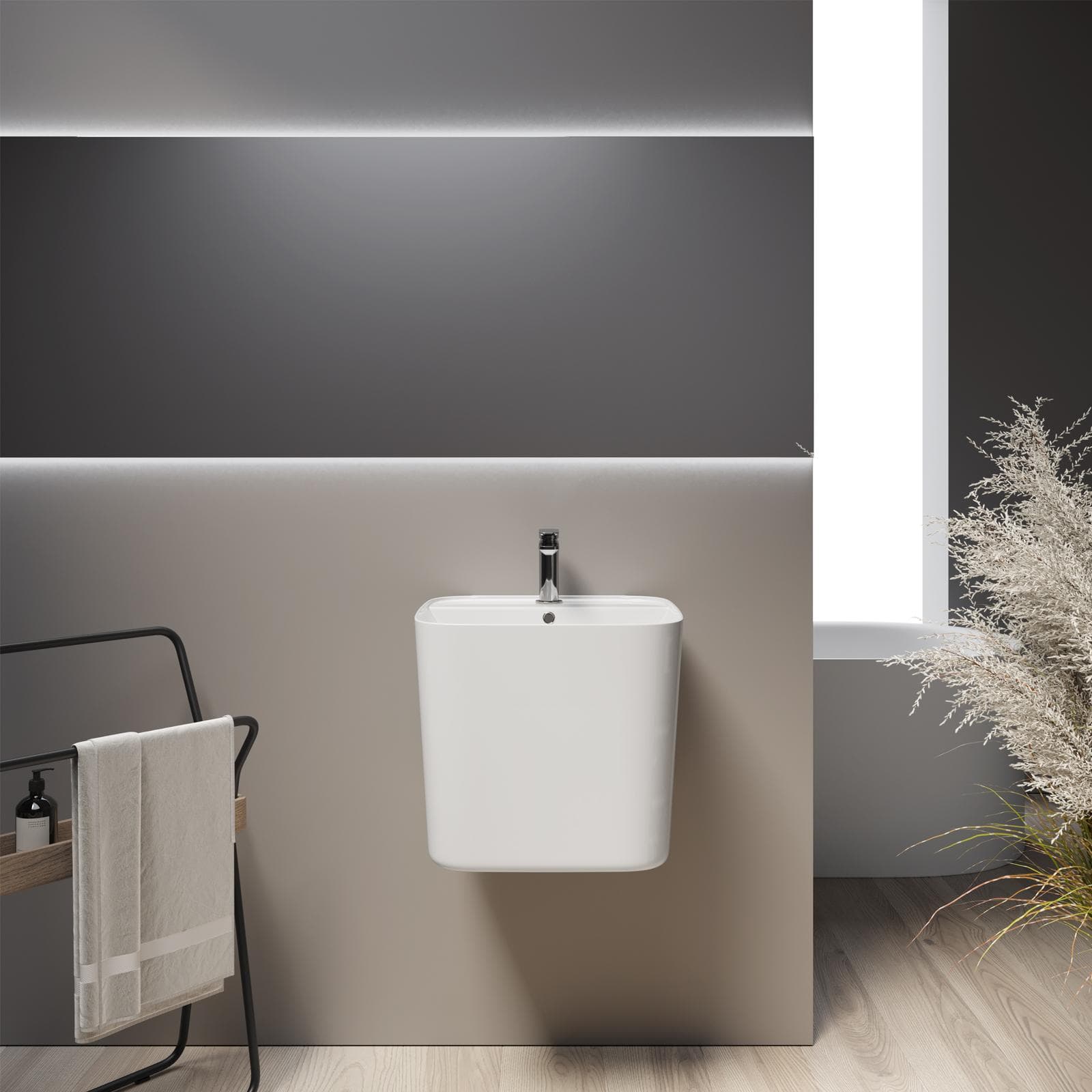 Lavabo mezzo freestanding 45x40 cm con troppo pieno bianco lucido - Guinea