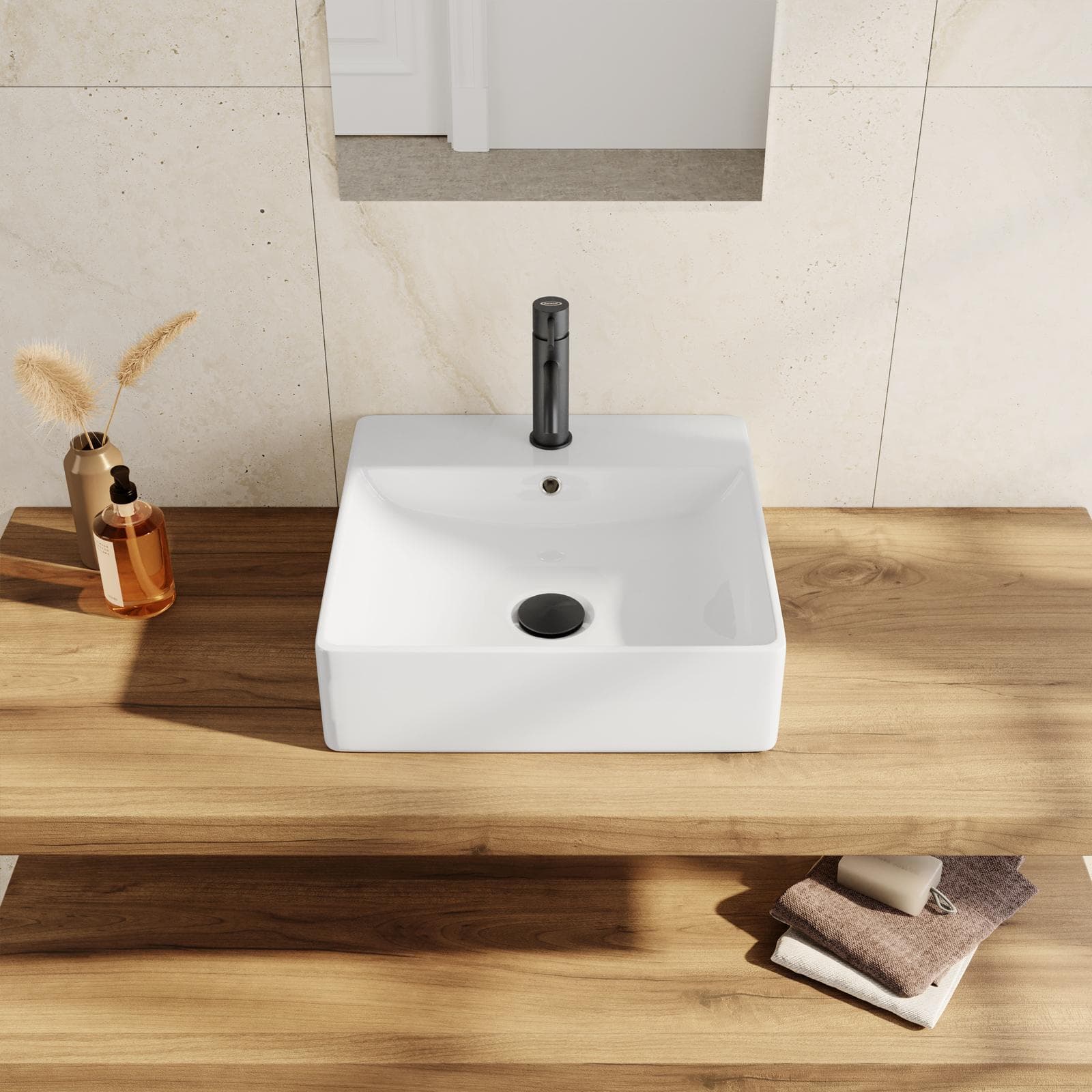 Lavabo monoforo 42 cm appoggio o sospeso in ceramica bianco - Braies