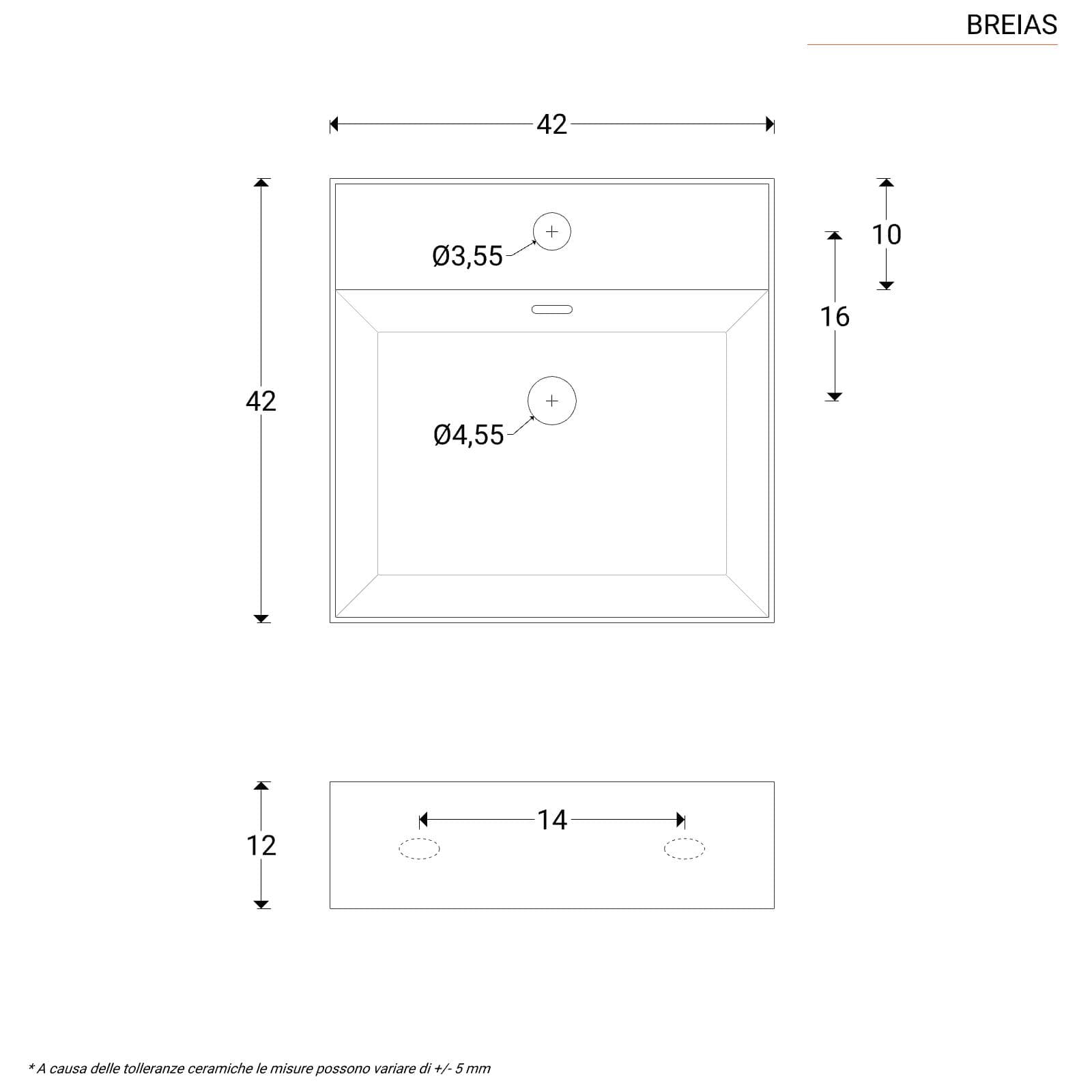 Lavabo monoforo 42 cm appoggio o sospeso in ceramica bianco - Braies