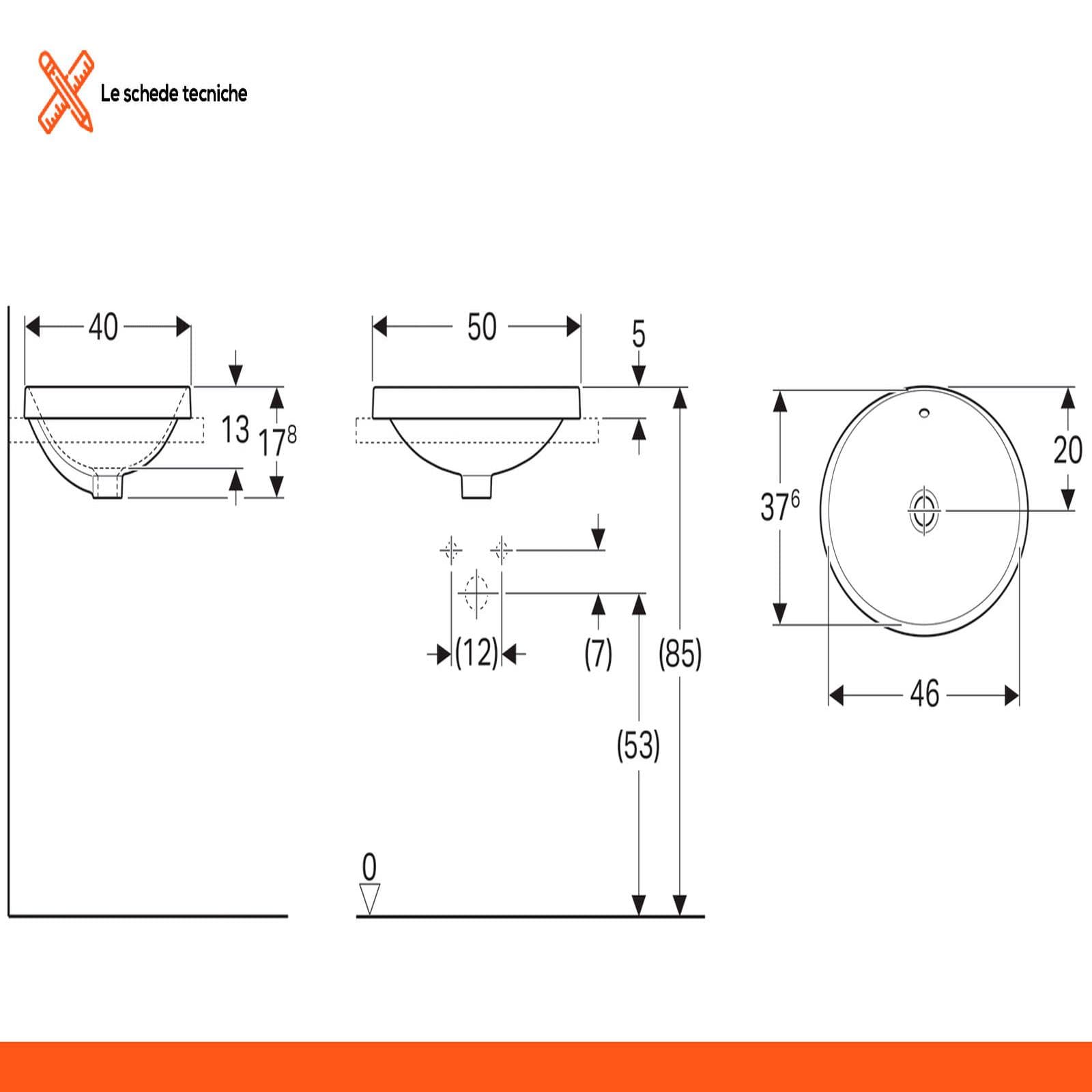 Lavabo semincasso 50x40 cm ceramica Serie Variform - Geberit