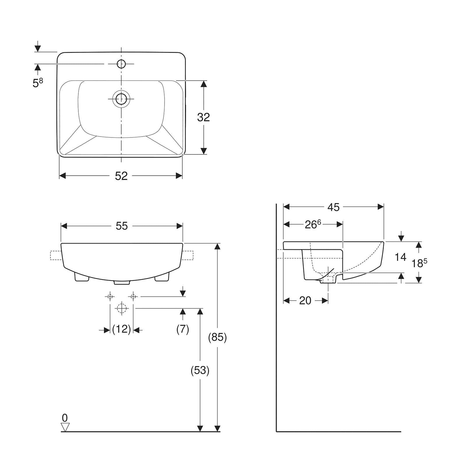 Lavabo semincasso rettangolare 55 cm con foro miscelatore ceramica Serie Variform - Geberit
