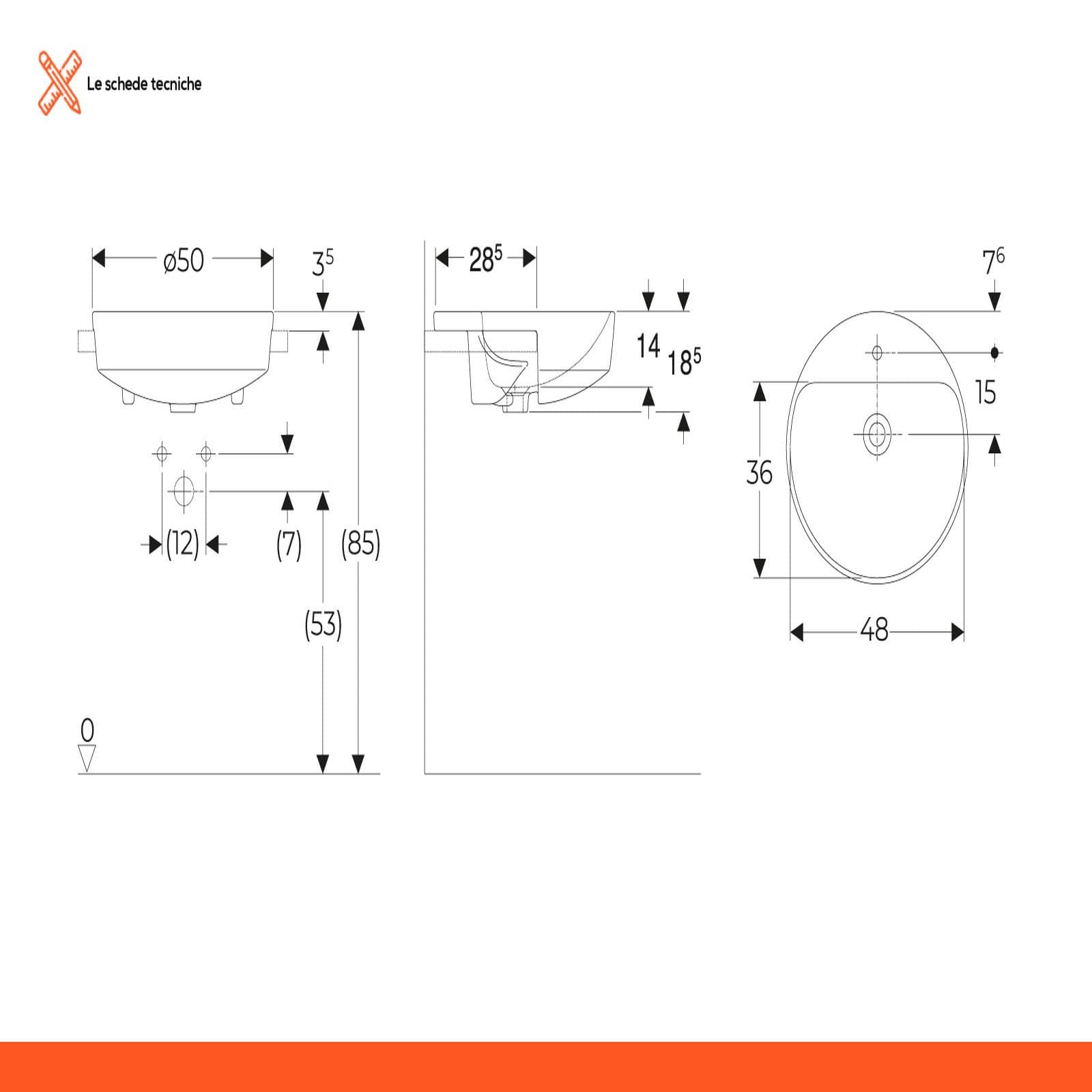 Lavabo semincasso tondo Ø50 cm con foro miscelatore Serie Variform - Geberit