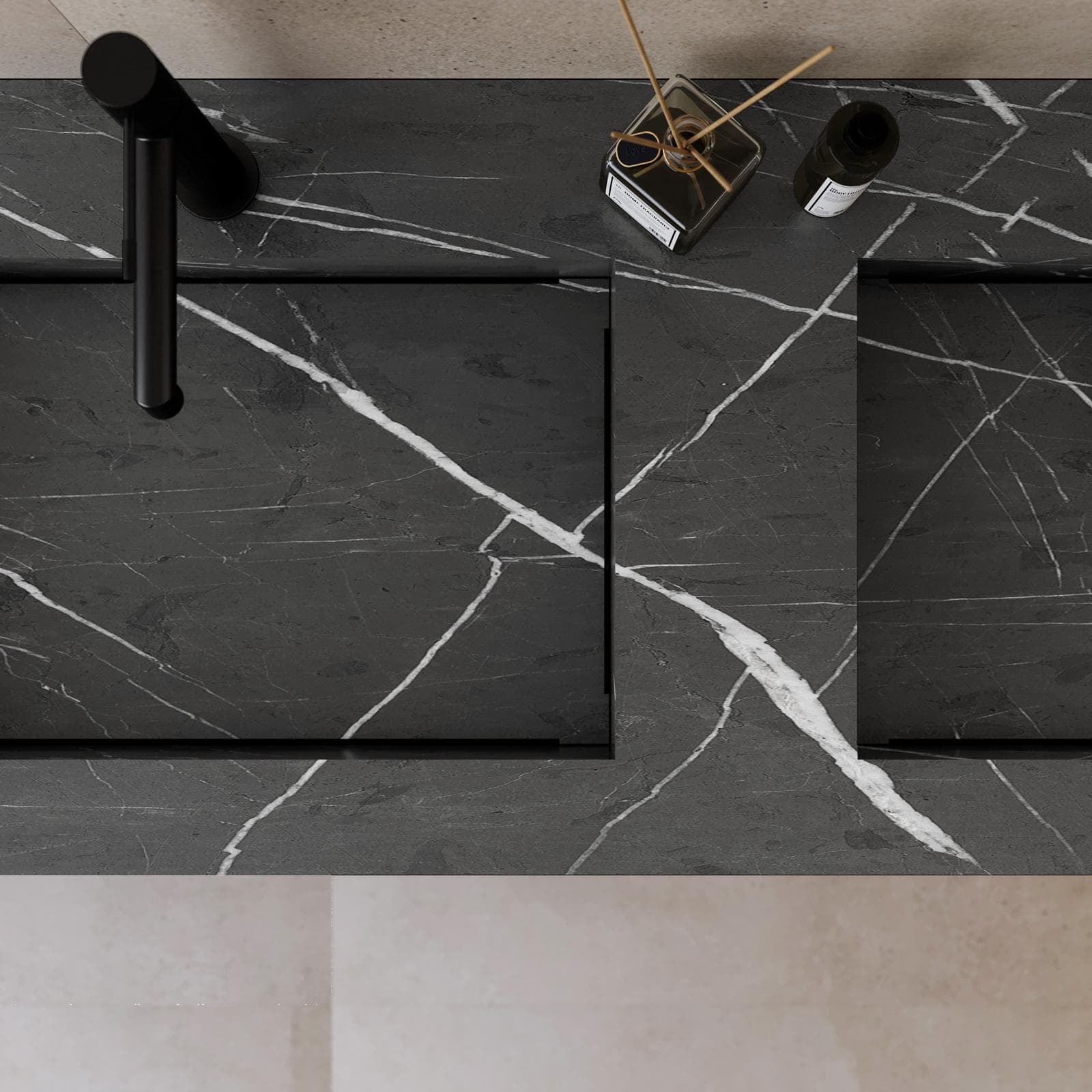 Lavabo sospeso 120x46 cm in hpl grigio effetto marmo dolomite striato - Megara