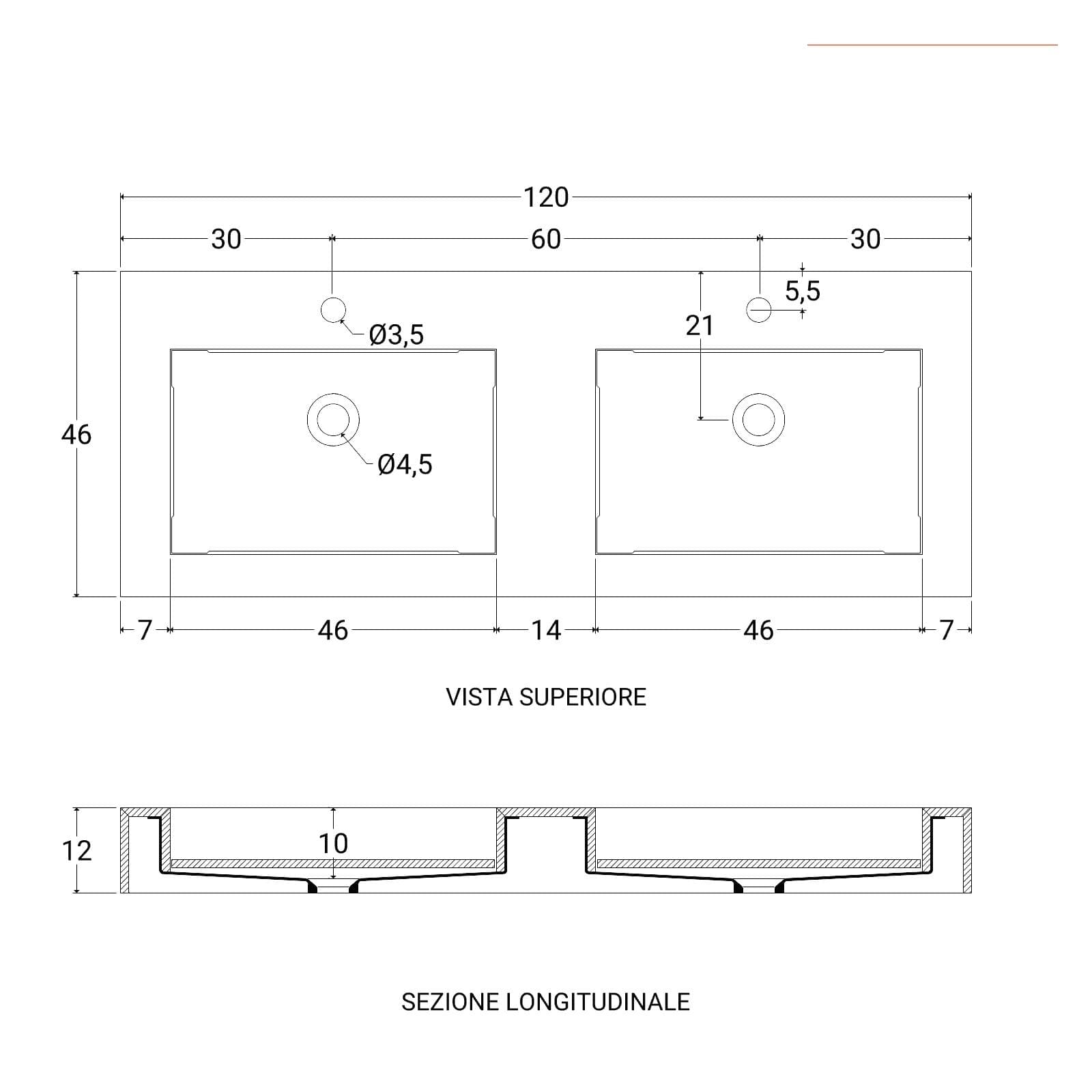 Lavabo sospeso 120x46 cm in hpl grigio effetto marmo dolomite striato - Megara