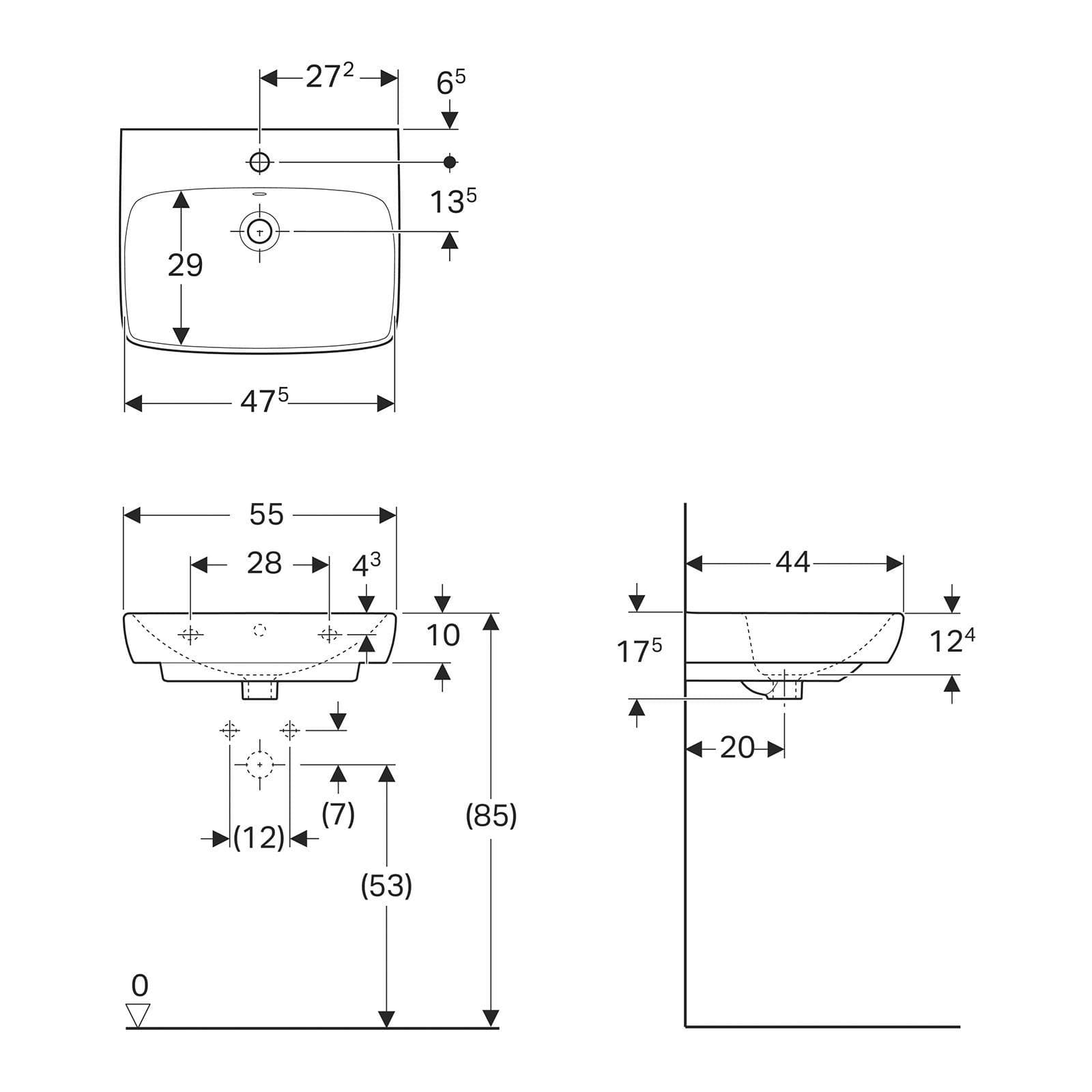 Lavabo sospeso 55 cm ceramica Serie Selnova Square - Geberit