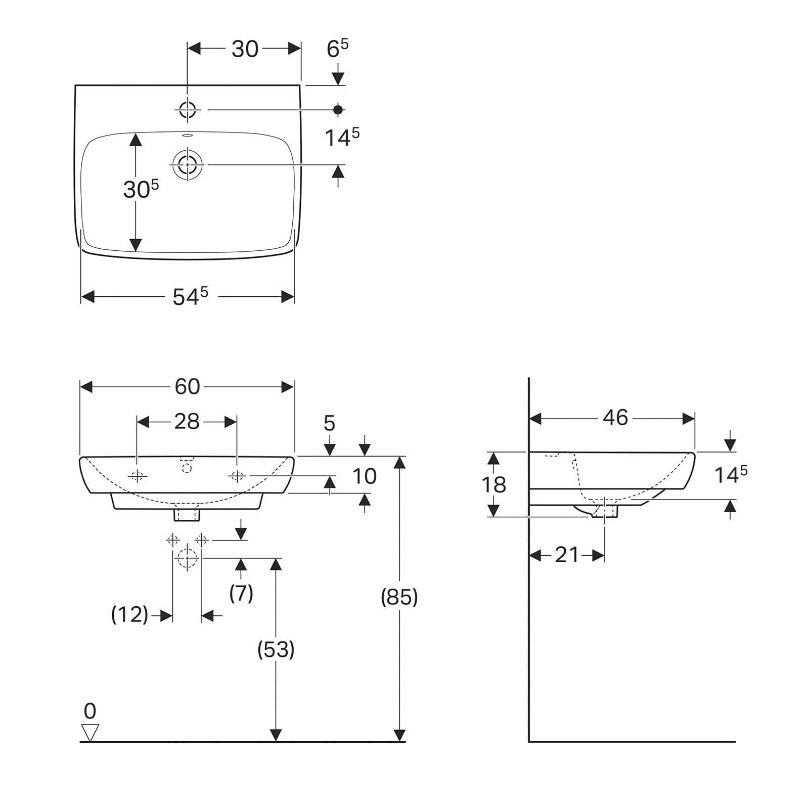 Lavabo sospeso 60 cm ceramica Serie Selnova Square - Geberit
