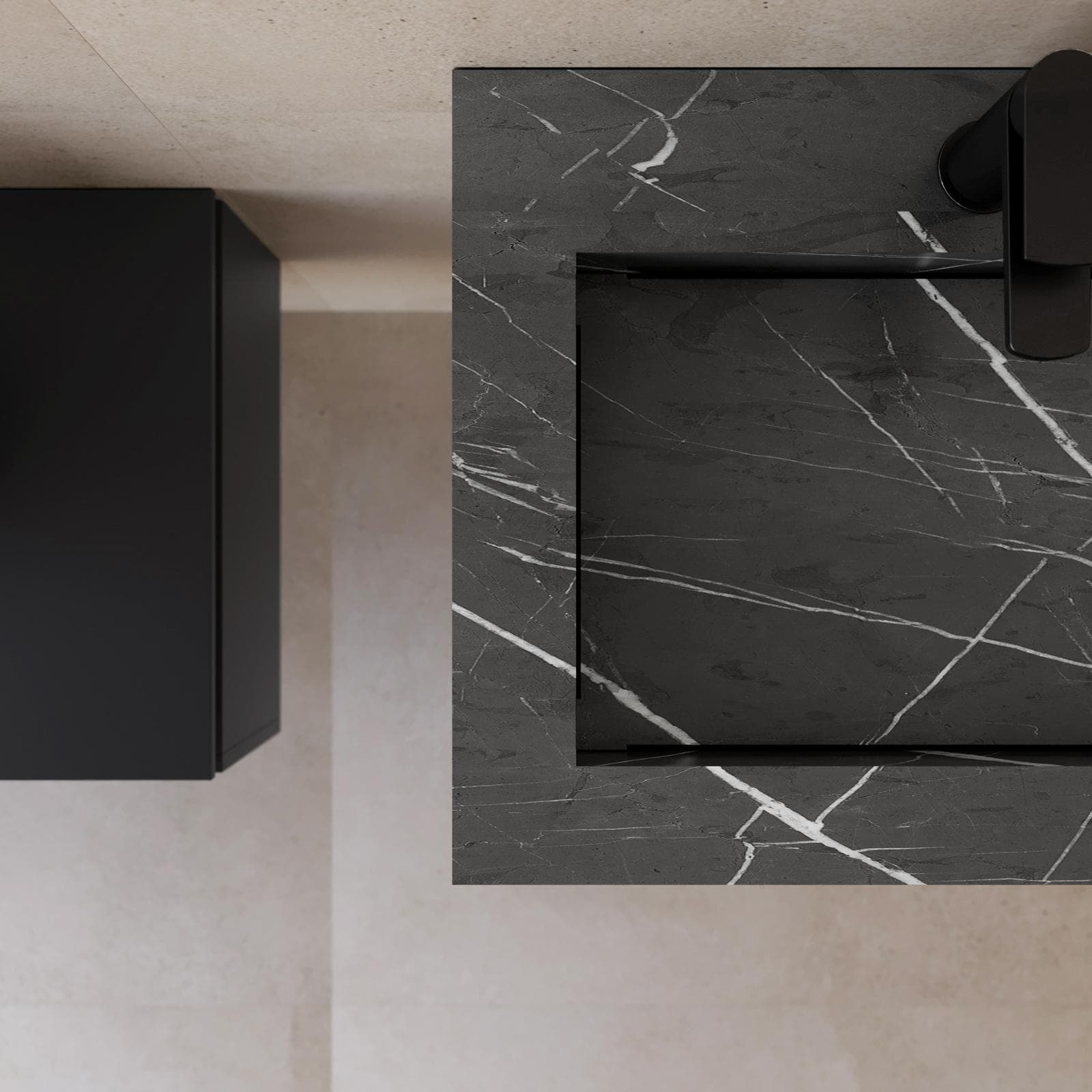 Lavabo sospeso 60x46 cm in hpl grigio effetto marmo dolomite striato - Megara