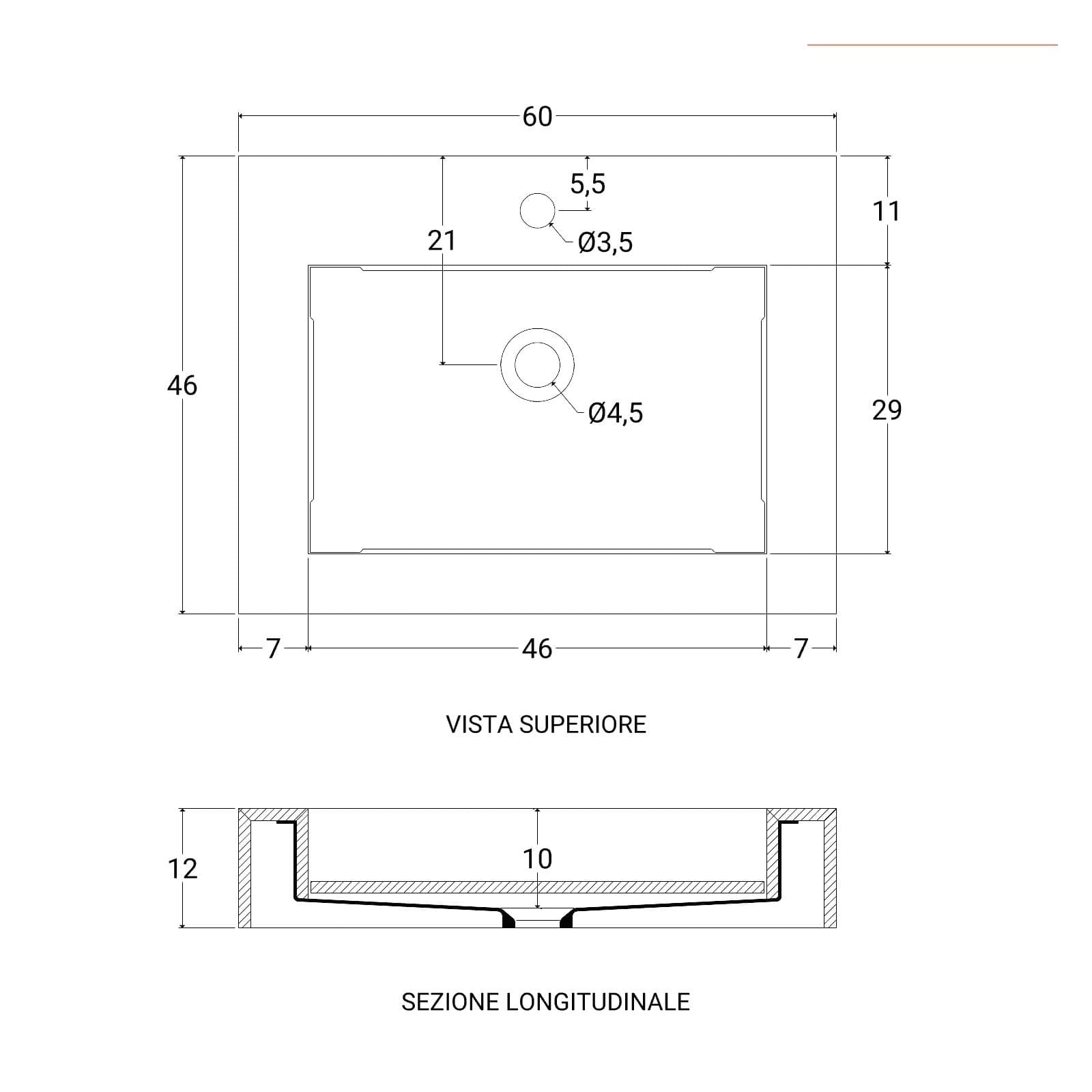 Lavabo sospeso 60x46 cm in hpl grigio effetto marmo dolomite striato - Megara