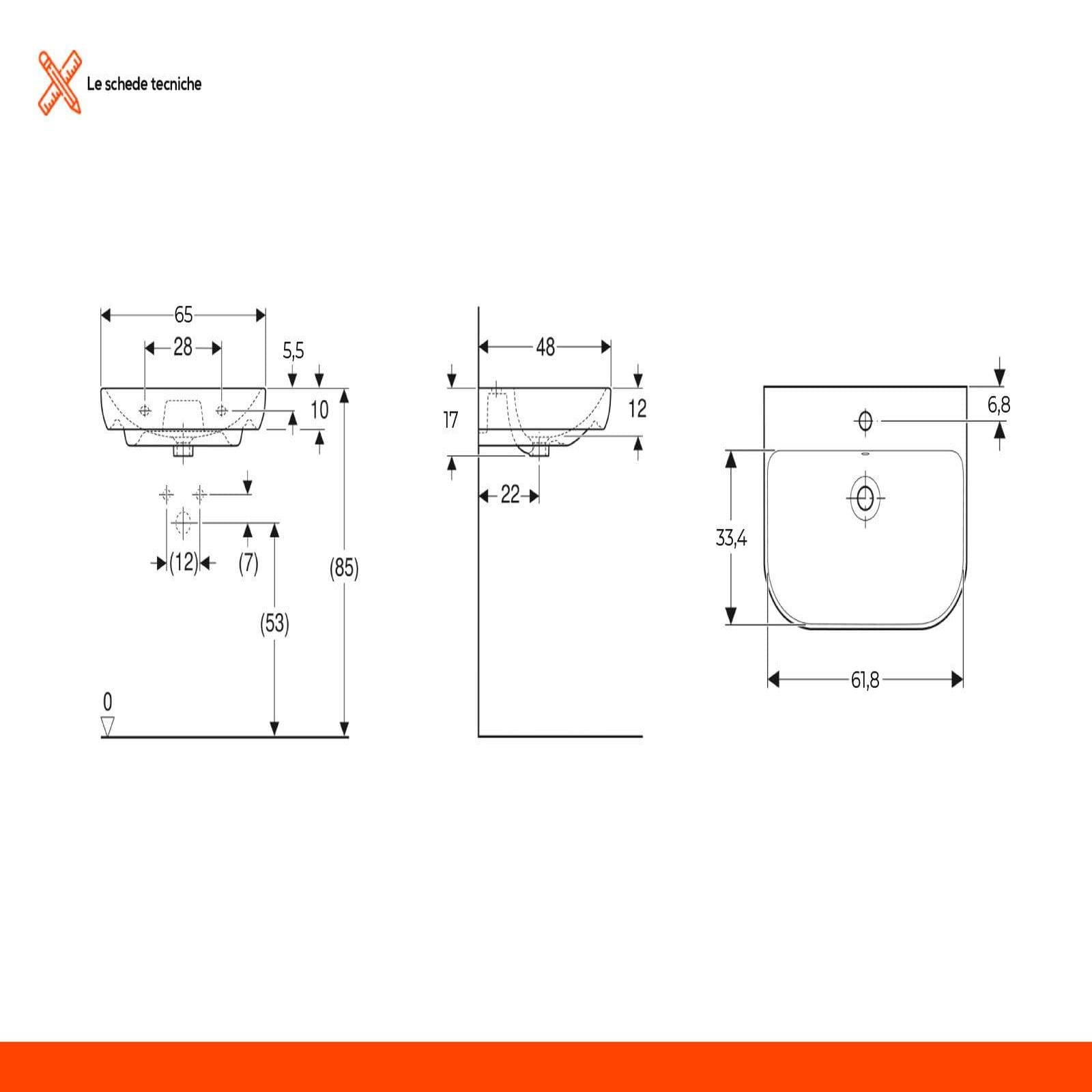 Lavabo sospeso 65 cm ceramica Serie Smyle - Geberit