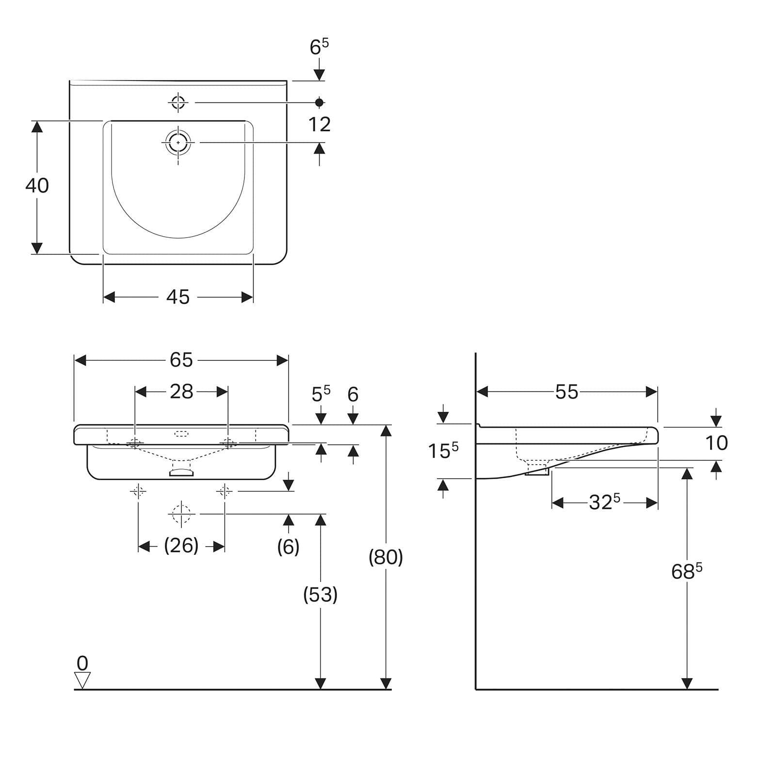 Lavabo sospeso 65 cm bagno accessibile ceramica Serie Selnova Comfort Square - Geberit