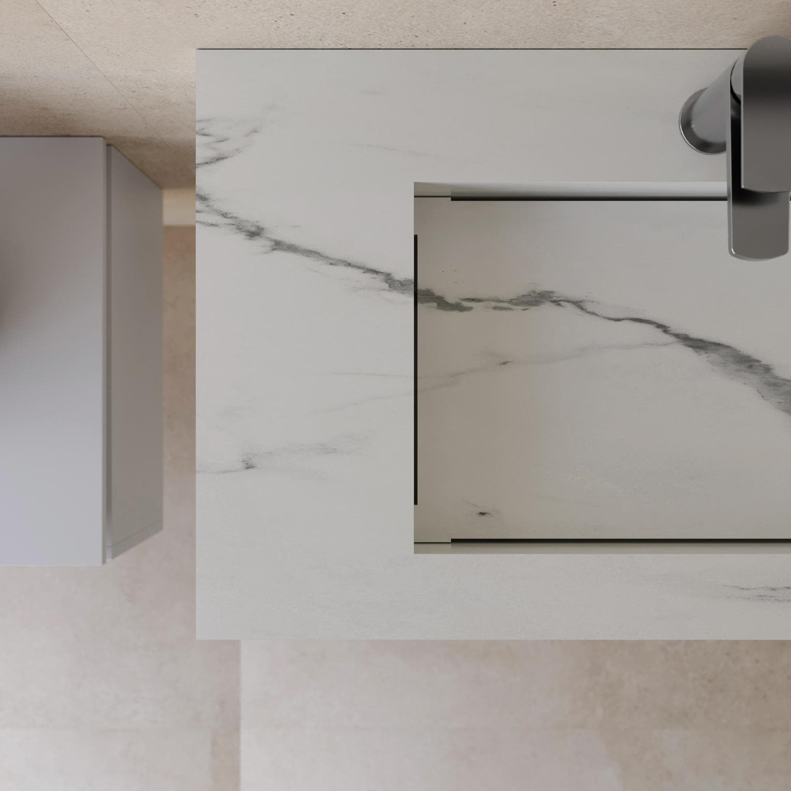 Lavabo sospeso 70x46 cm in hpl bianco effetto marmo apuano imperiale - Megara