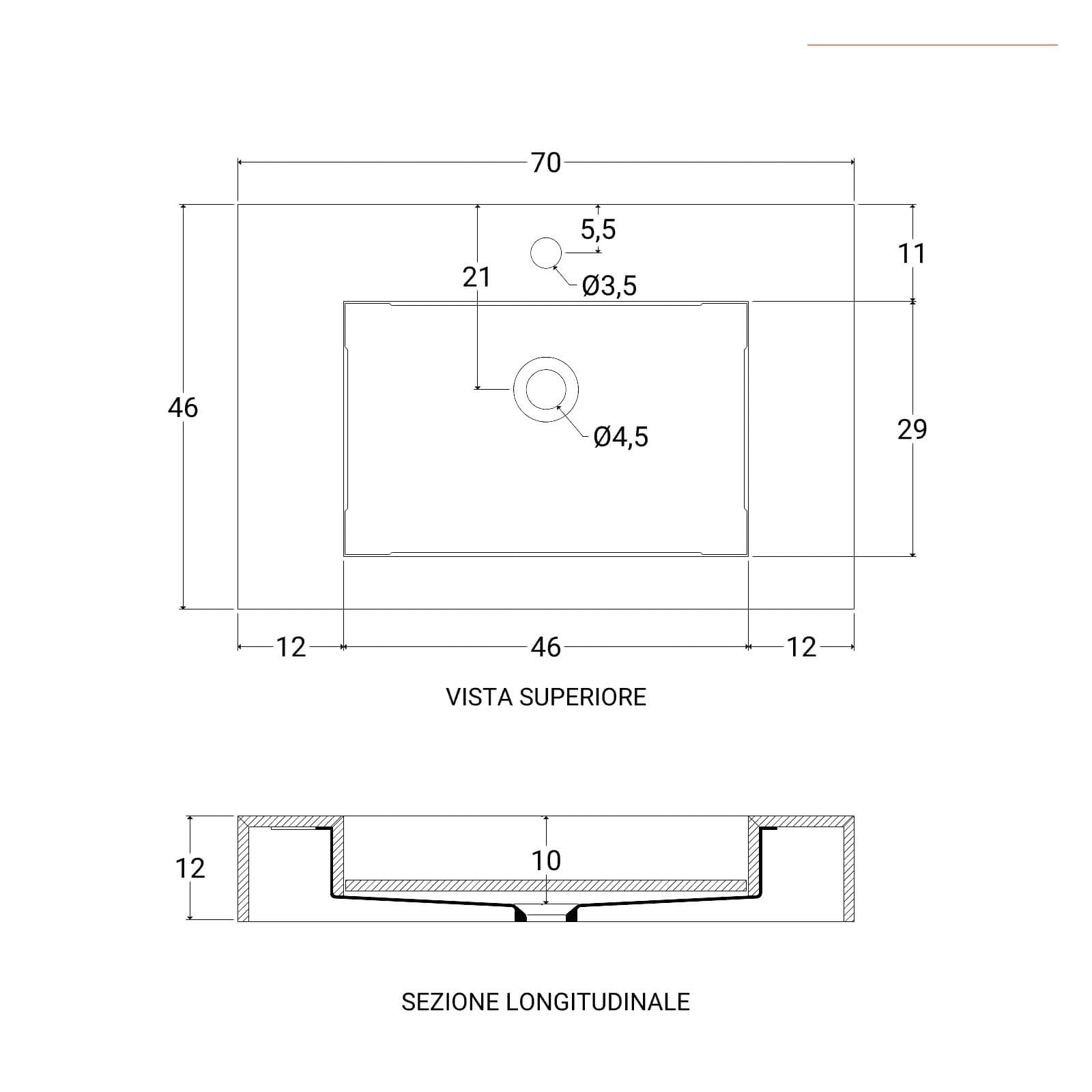 Lavabo sospeso 70x46 cm in hpl grigio effetto marmo dolomite striato - Megara
