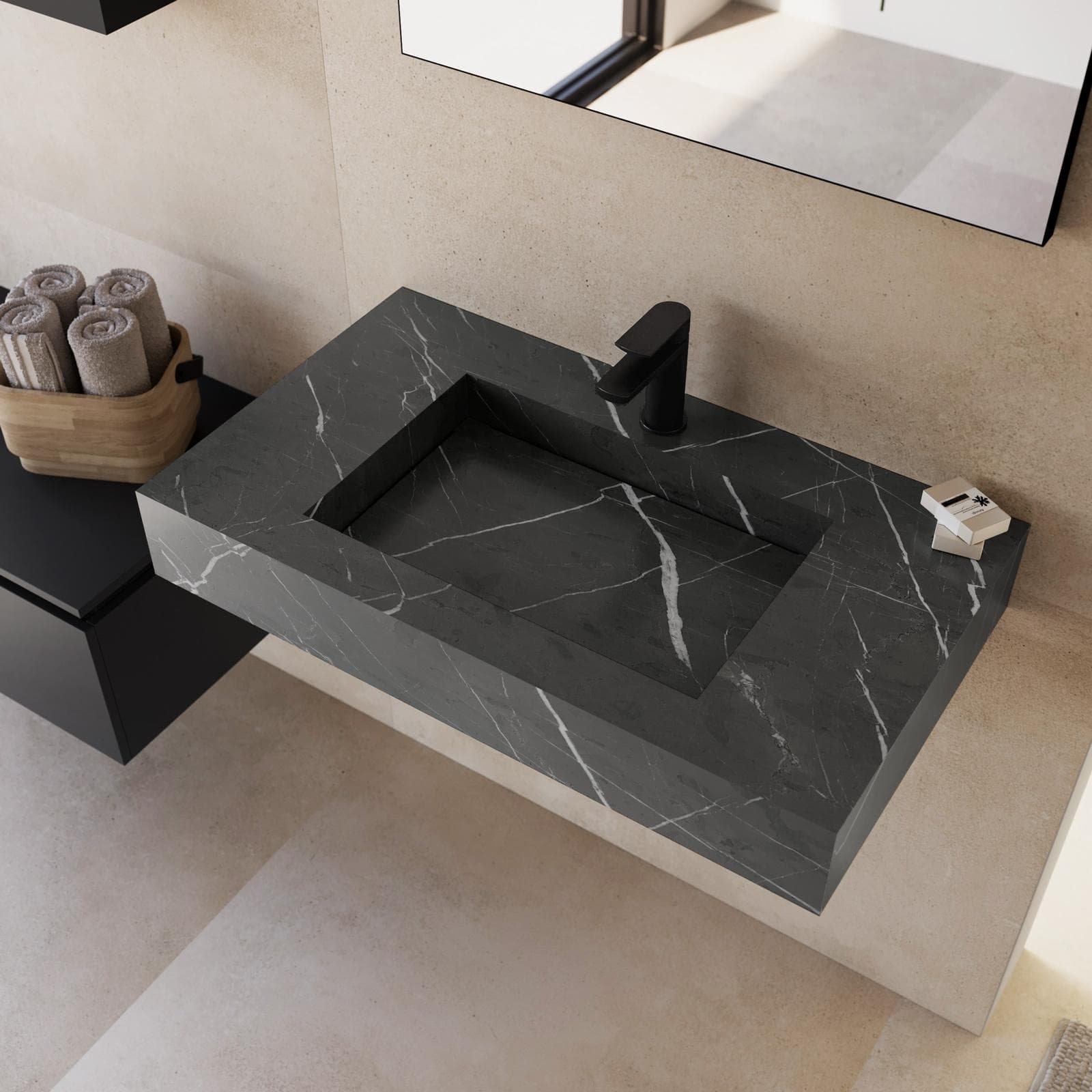Lavabo sospeso 80x46 cm in hpl grigio effetto marmo dolomite striato - Megara