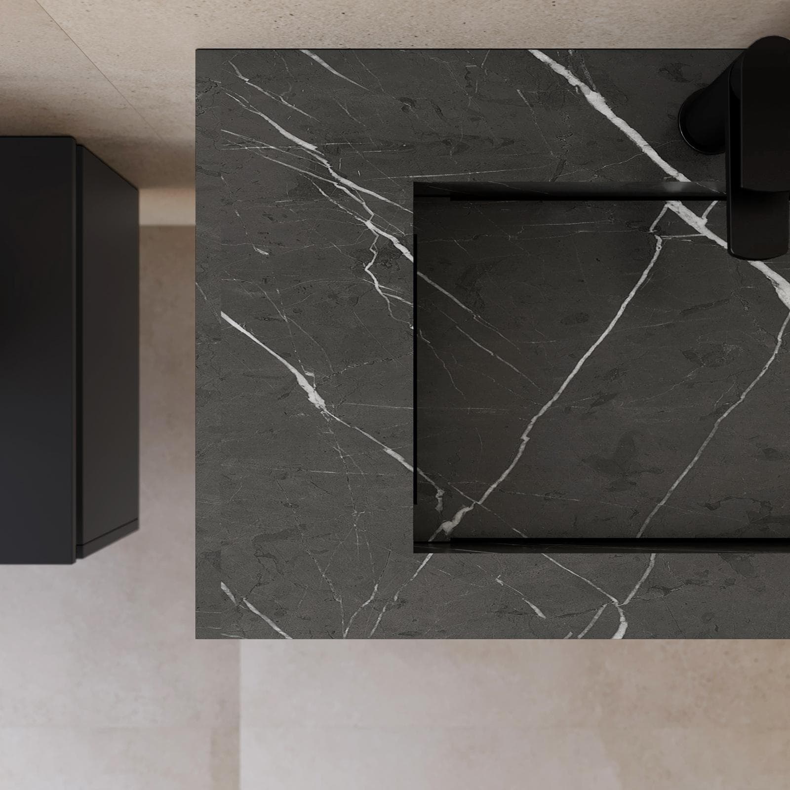 Lavabo sospeso 80x46 cm in hpl grigio effetto marmo dolomite striato - Megara