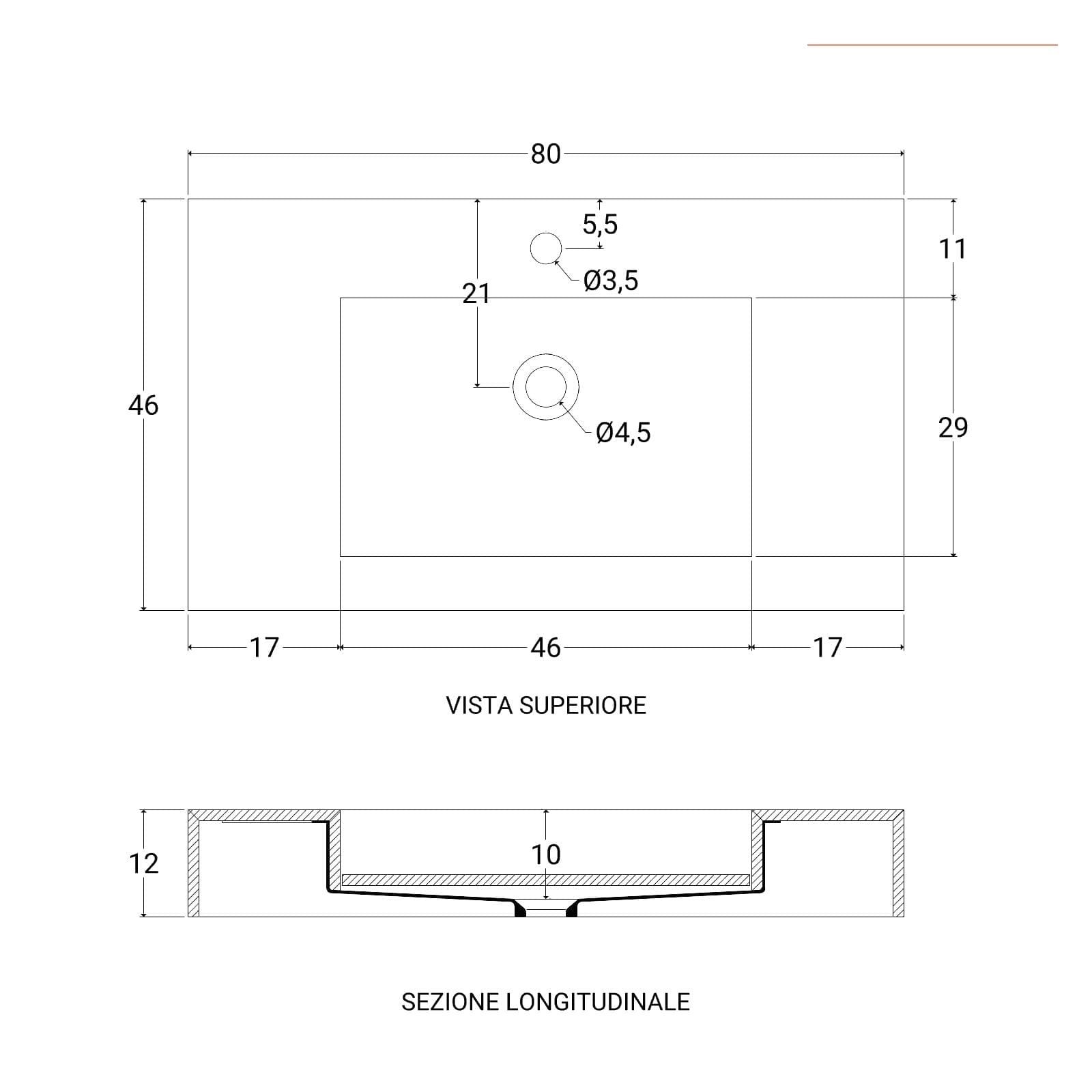 Lavabo sospeso 80x46 cm in hpl grigio effetto marmo dolomite striato - Megara