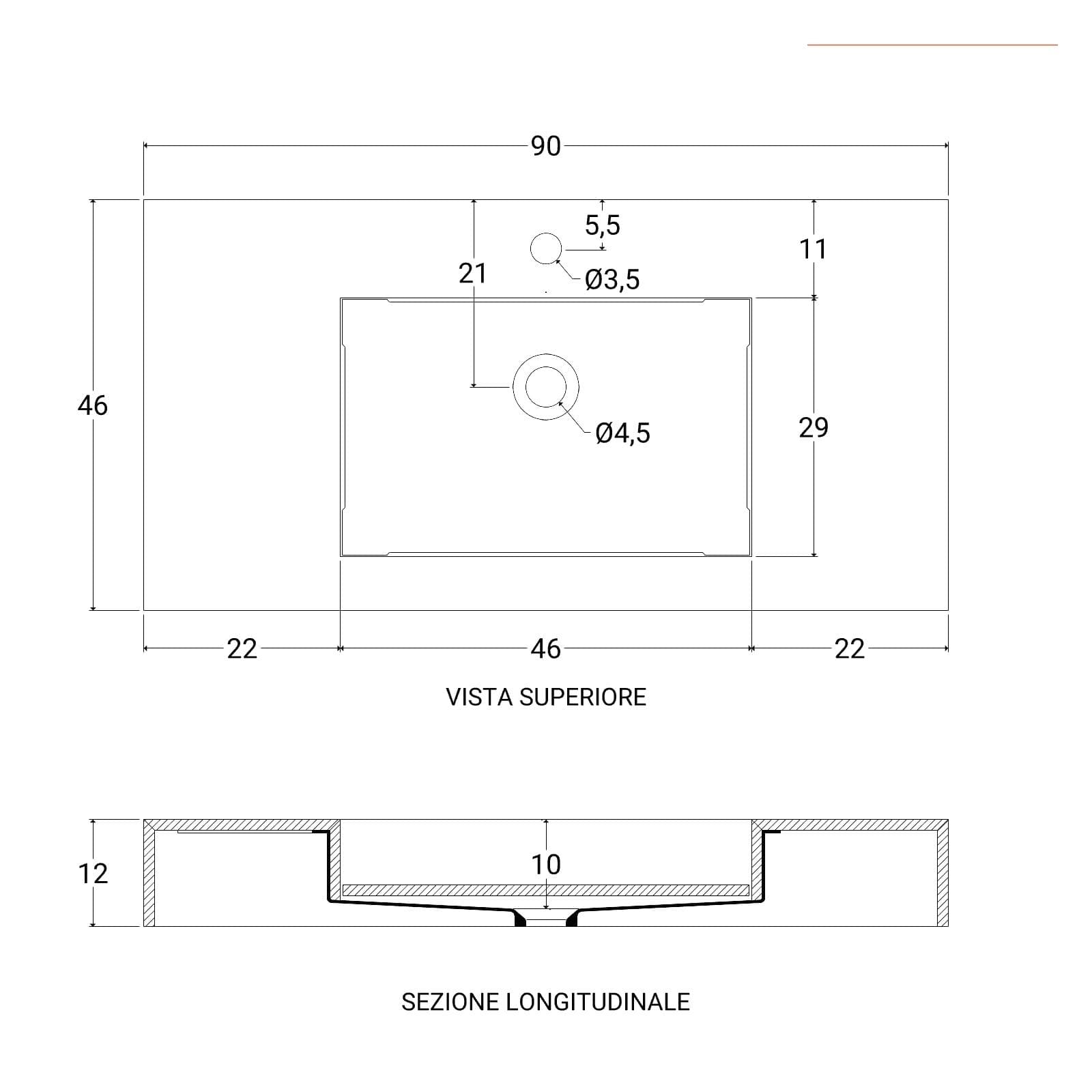 Lavabo sospeso 90x46 cm in hpl bianco effetto marmo apuano imperiale - Megara