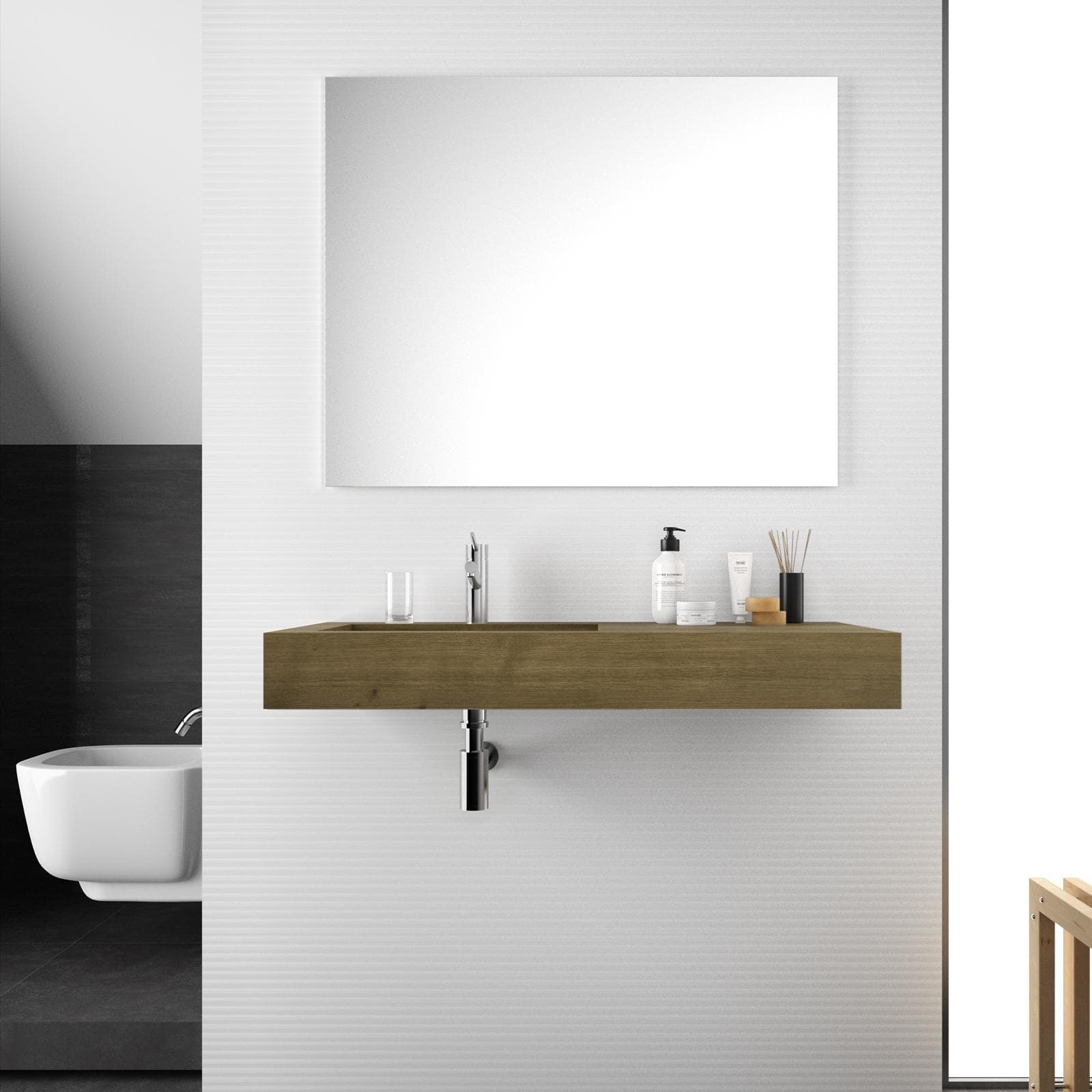 Lavabo sospeso con vasca sinistra integrata da 120 cm rovere boemo in hpl - Jalama