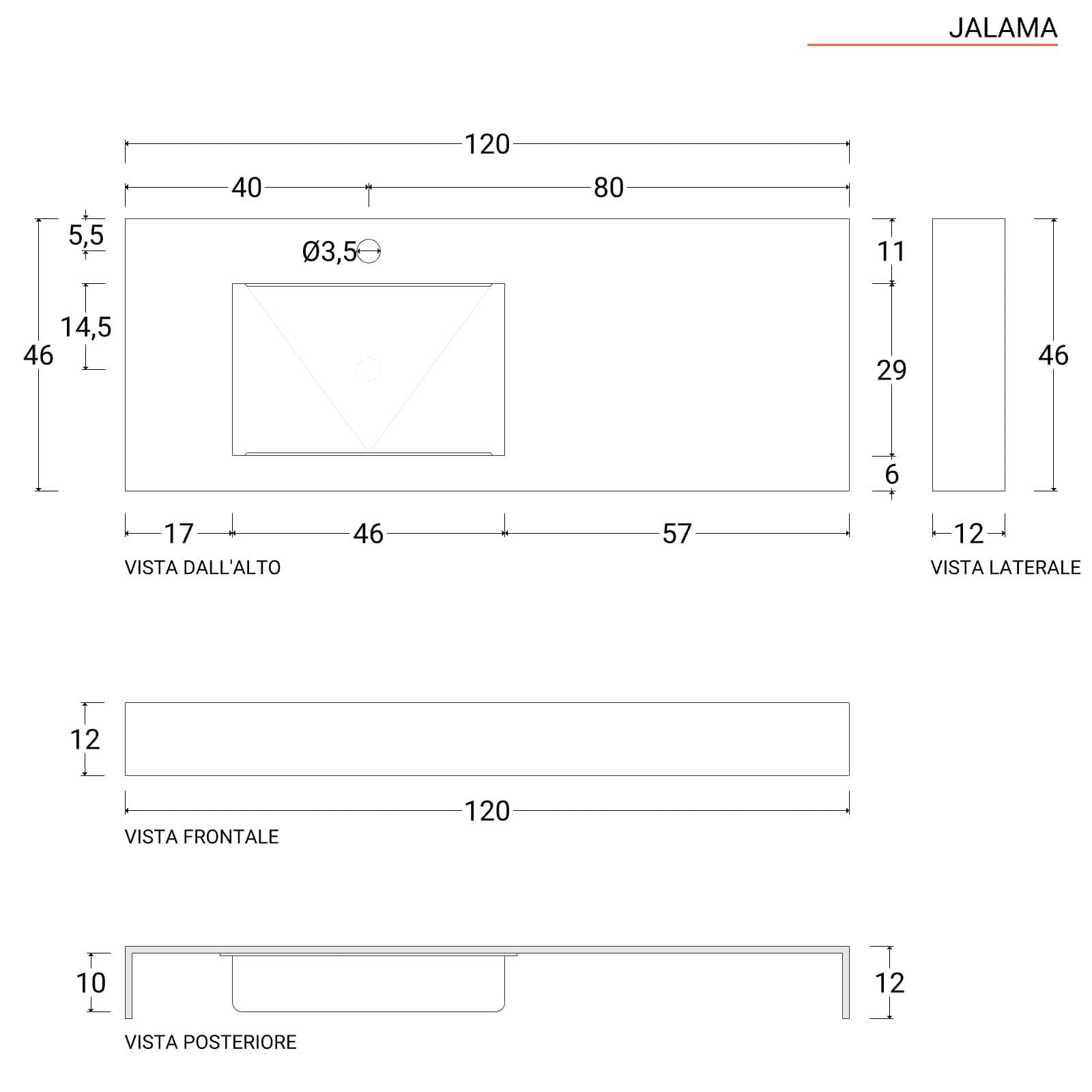 Lavabo sospeso con vasca sinistra integrata da 120 cm rovere boemo in hpl - Jalama